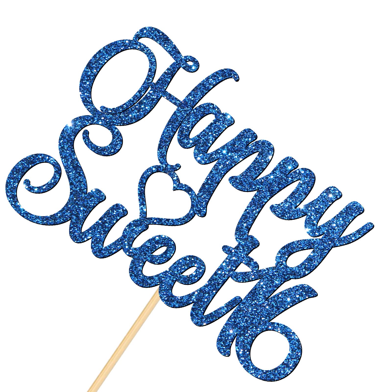 Deep Blue Glitter Happy Sweet 16 Birthday Cake Topper - 16th Birthday Party Decorations for Teens - Cheers to 16 Years Sign - Sweet Sixteen & Wedding Anniversary Party Supplies - Perfect for Birthday Cakes, Milestone Celebrations & Anniversary Parties