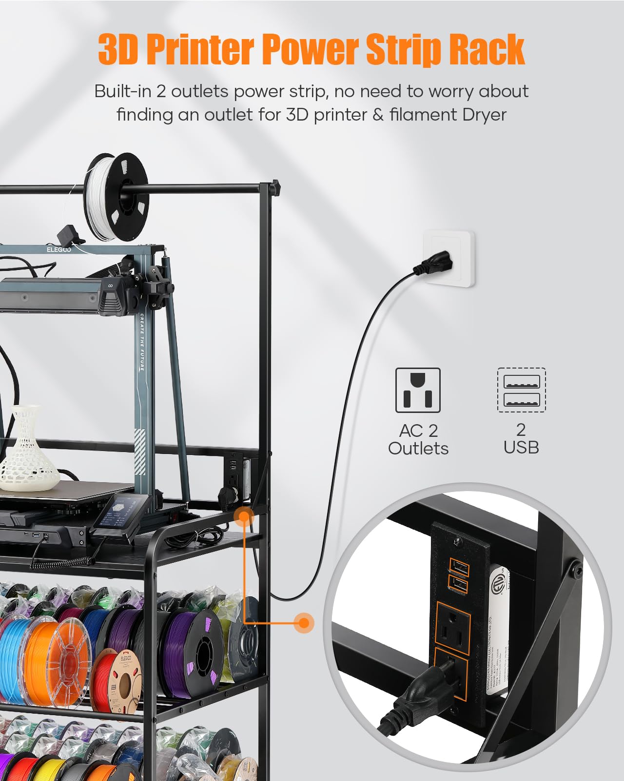 3D Printer Filament Storage Organizer - Heavy Duty Rolling Cart with Wheels for PLA, ABS, PETG Spools | Perfect for 3D Printing Workshop, Garage & Office Organization