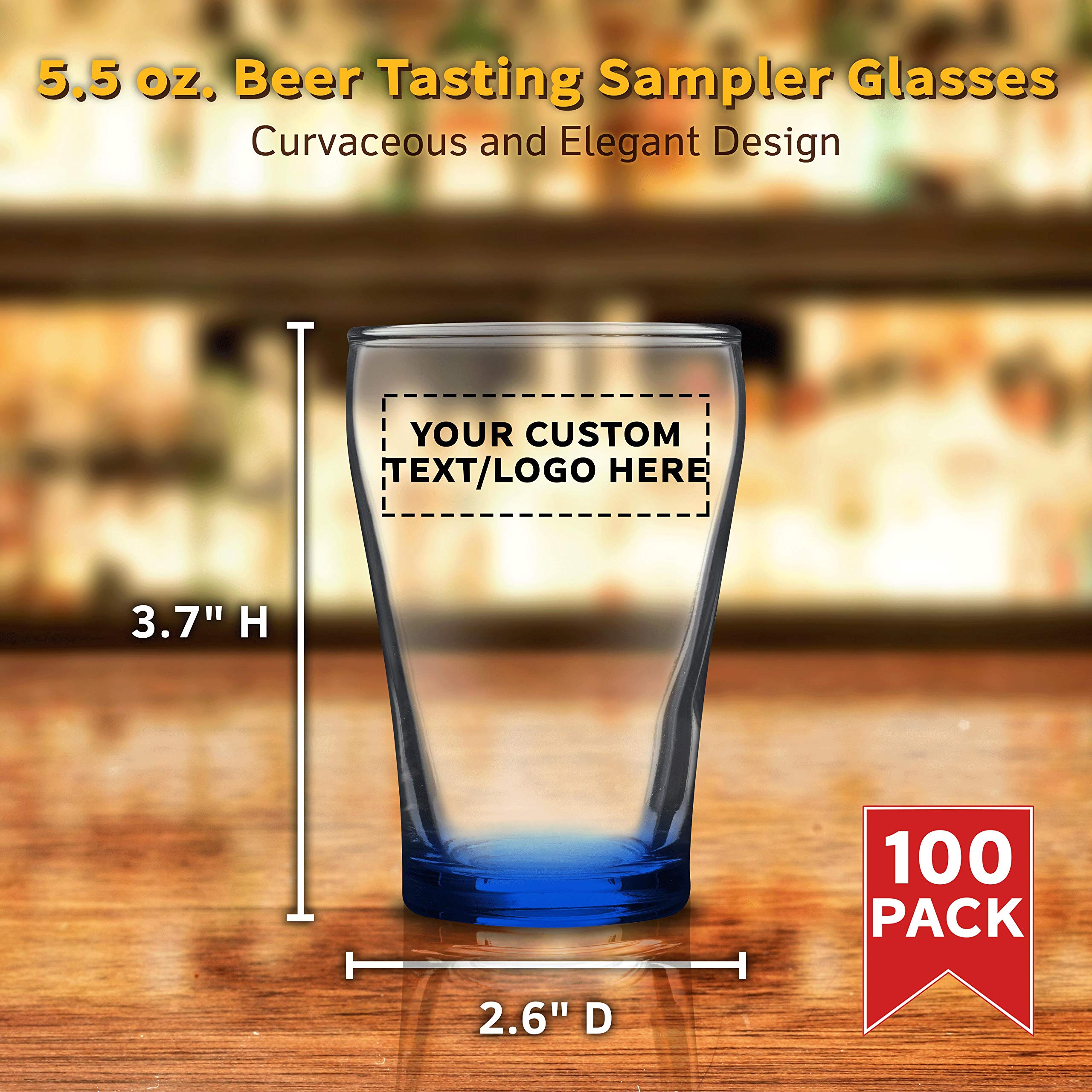 Custom Personalized Shot Glasses 5.5 oz (Set of 100) - Bulk Pack for Weddings, Parties, Birthdays & Events - Blue Glassware - Perfect for Bar, Club, Home Entertaining & Gifts