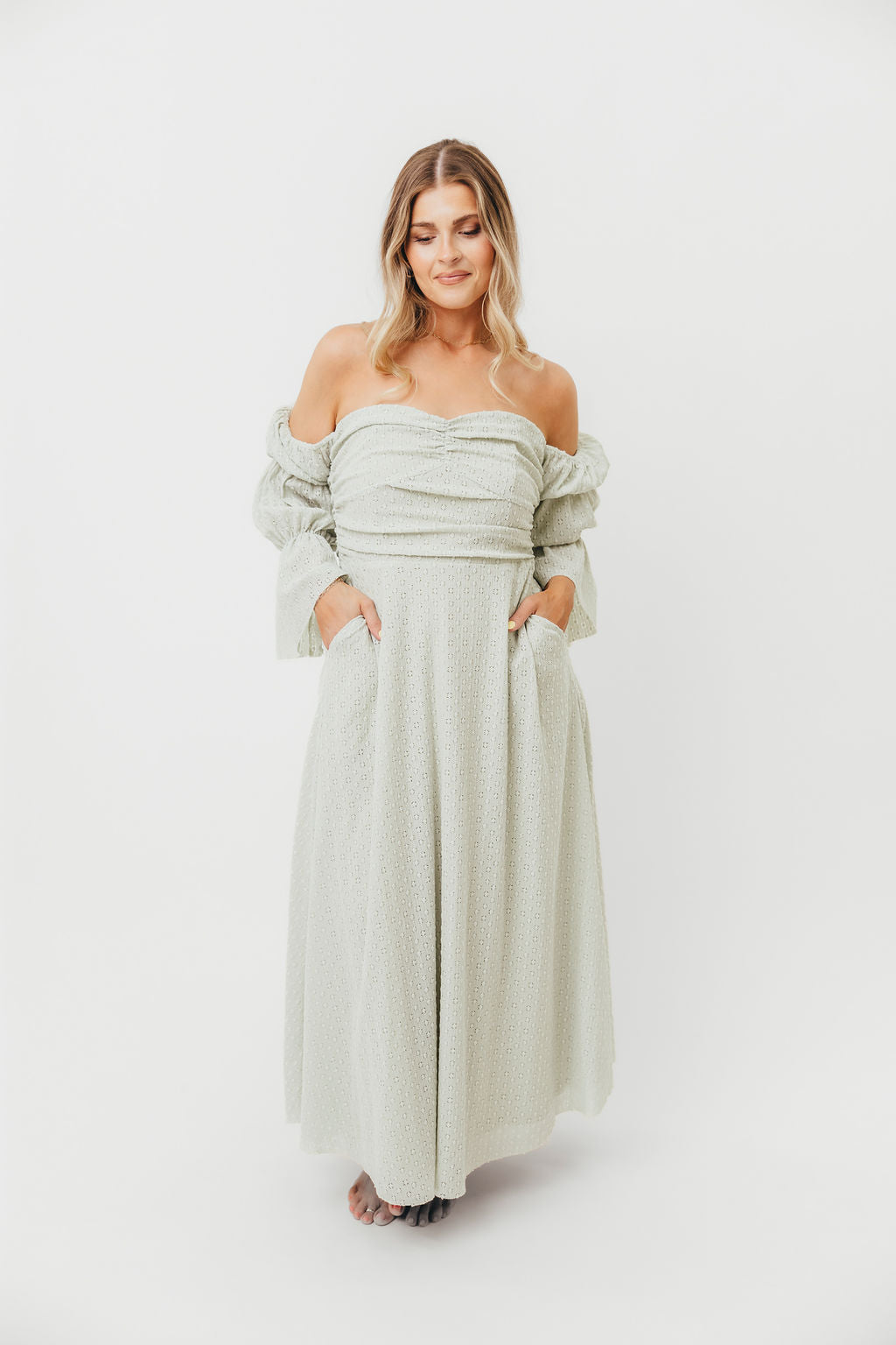 Corrine Tiered Sleeve Maxi Dress with Pockets - Bump Friendly Maternity Dress, Inclusive Sizing (S-3XL) in Refreshing Mint Green | Perfect for Baby Showers, Beach Vacations & Summer Weddings