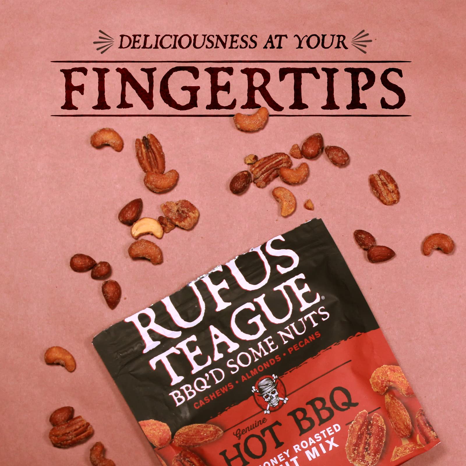 Rufus Teague Hot BBQ Honey Roasted Almonds – Sweet, Spicy & Smoky Gourmet Snacks, 9 oz Resealable Pouch (2 Pack) | Perfect for Parties, Gifts & Healthy On-the-Go Snacking