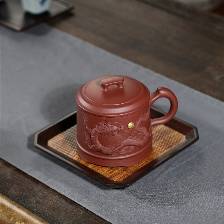 Premium Yixing Purple Clay Tea Mug with Hand-Carved Dragon Design - Authentic Chinese Teapot for Gongfu Tea Ceremony, Gift for Tea Lovers, Perfect for Home & Office Use