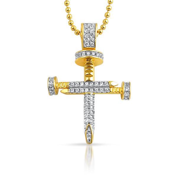 14K Gold Mini Nail Cross Pendant with CZ Stones - Elegant Religious Jewelry for Women, Perfect for Daily Wear, Gifts & Special Occasions
