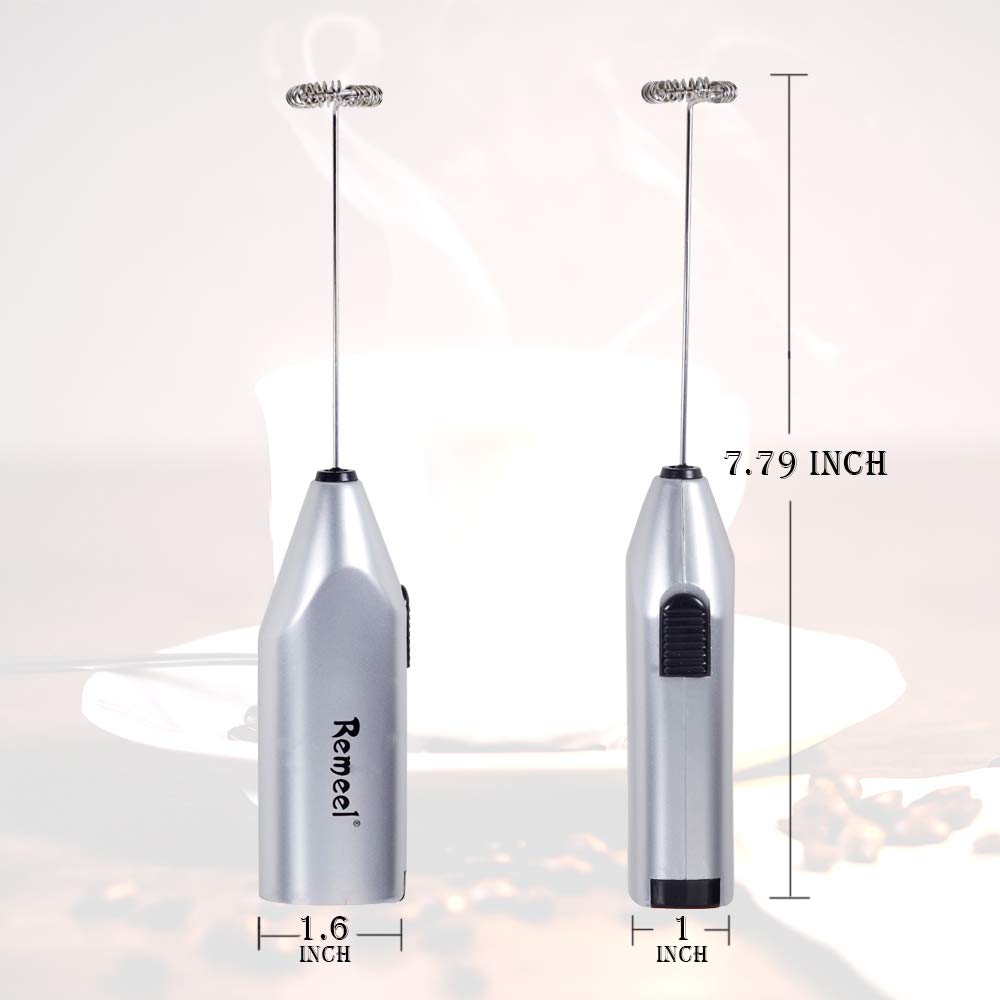 Premium Handheld Milk Frother with Stainless Steel Whisk - Powerful Portable Electric Foam Maker for Coffee, Latte, Cappuccino & Hot Chocolate - Perfect for Home, Office & Cafe Use (Silver)