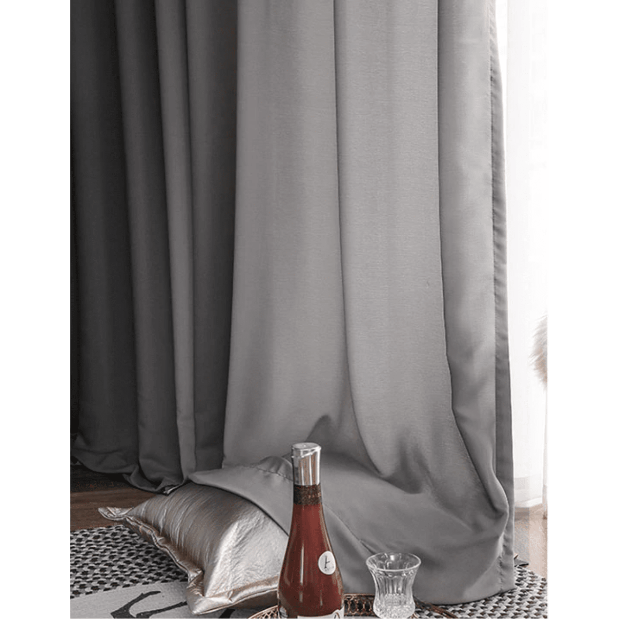 Jason Plain Velvet Sheer Curtains - Dark Gray Blackout Window Drapes for Living Room & Bedroom