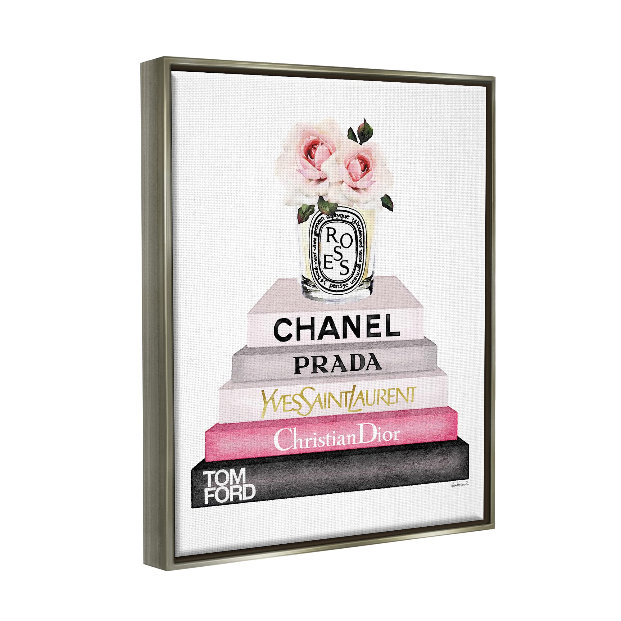 Stupell Industries Pink Rose Book Stack Fashion Candle - Amanda Greenwood Design | Home Decor, Gift Idea, Romantic Ambiance for Bedroom & Living Room