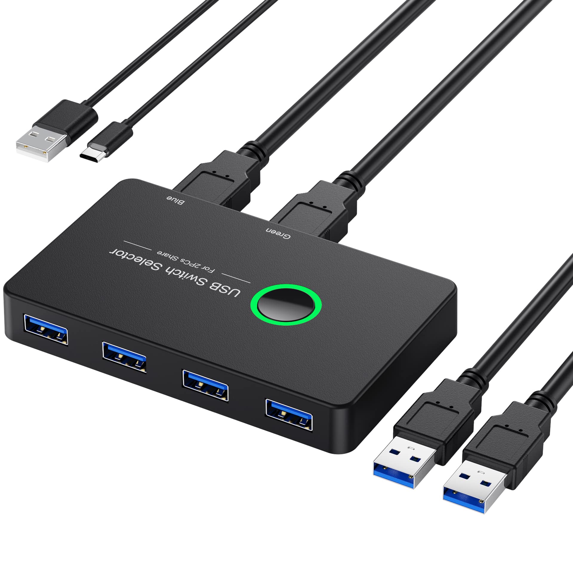 USB 3.0 Switch 4 Port - 2 Computer USB Switcher for Mouse, Keyboard, Printer & Scanner | KVM Switch Compatible with Windows, Mac, Linux | Perfect for Home Office & Multi-Device Workstations