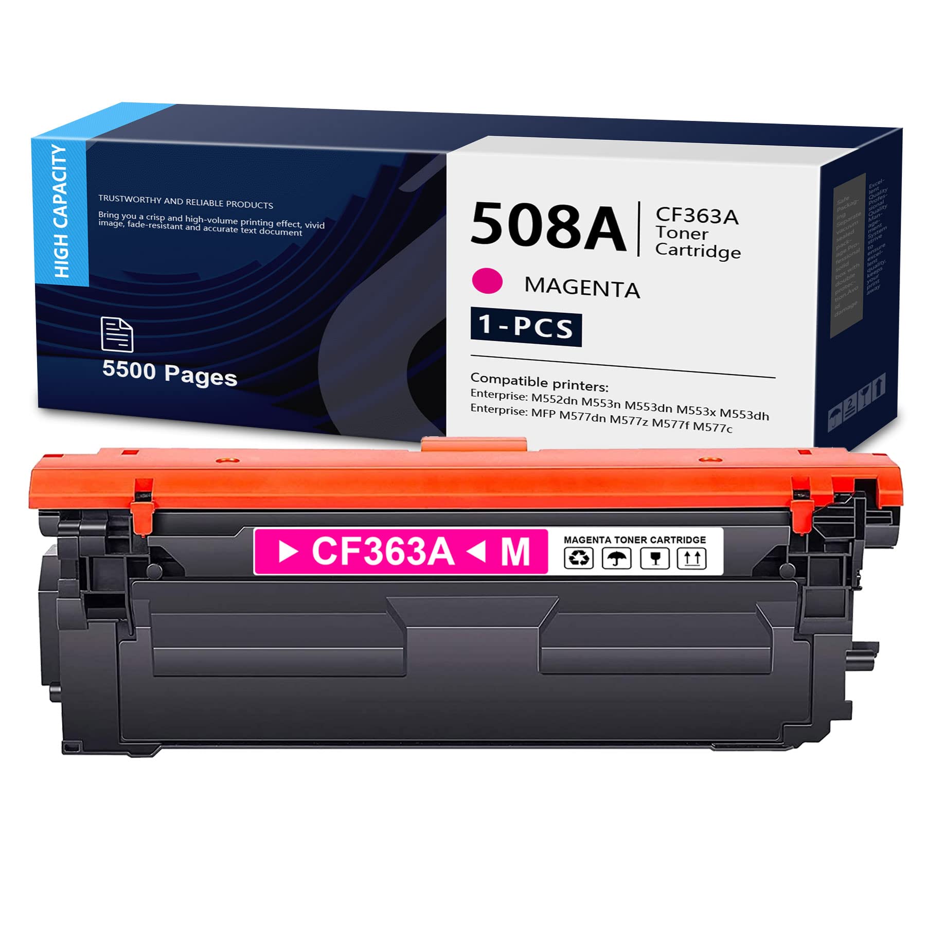 DOPHEN 508A CF363A Magenta Toner Cartridge Replacement for HP 508A M552dn M553n M553dn M553x M553dh MFP M577dn M577z M577f M577c M577dnm M577cm Printers - High-Quality Compatible Toner for Office & Home Printing