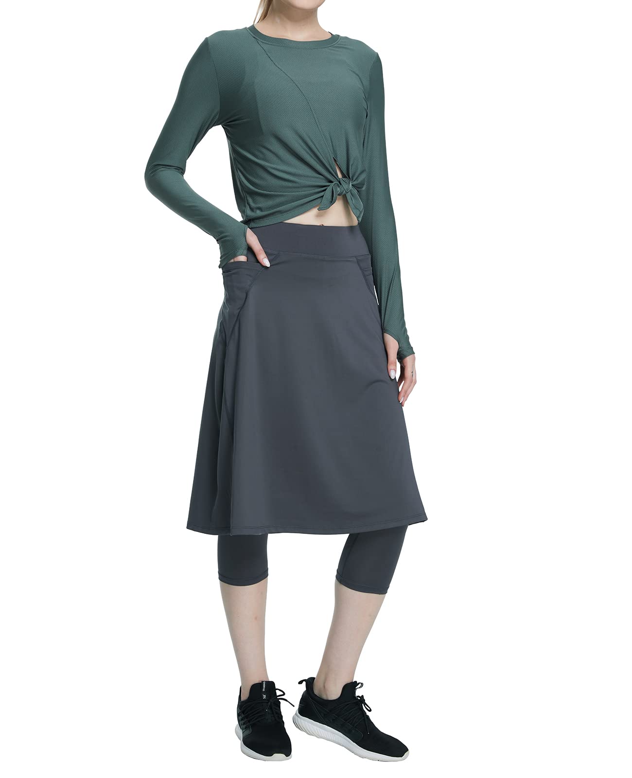 Alvon Women's Skirted Capri Leggings with Pockets - Stretchy Golf Skirts with Built-in Shorts for Tennis, Running & Yoga | Comfortable Athletic Wear for Sports & Casual Outfits