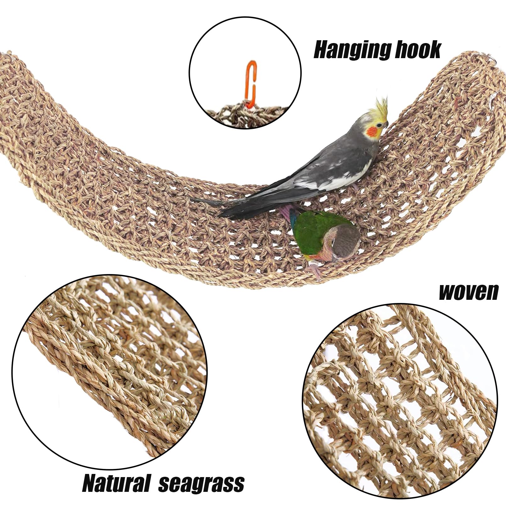 Premium Parrot Foraging Wall Toy - Natural Seagrass Climbing Mat & Hammock with Chew Balls (29.5