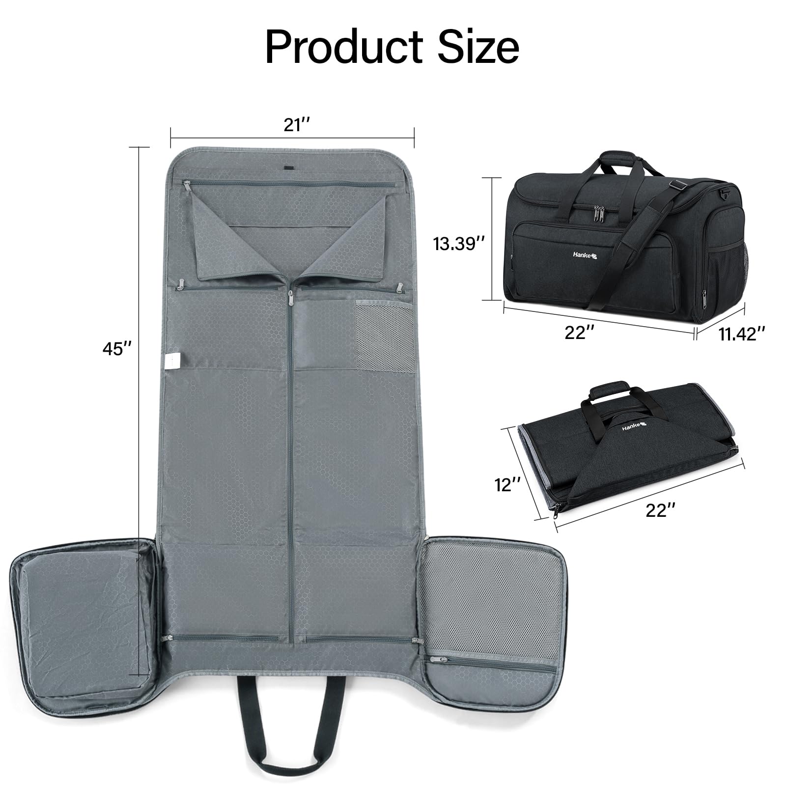 Hanke Convertible 2-in-1 Carry On Garment Bag & Duffle Bag for Travel - Hanging Suitcase with Shoe Compartment - Weekender Luggage for Men & Women (Black) | Perfect for Business Trips, Weekend Getaways & Airplane Travel