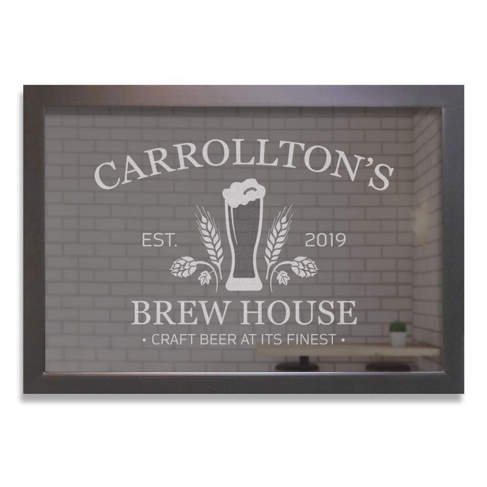 Custom Engraved Personalized Beer Bar Mirror 27x39 Inches - Large Black Frame Craft Brews & Home Brewer Wall Decor for Man Cave, Basement, Pub, Tavern & Brewery
