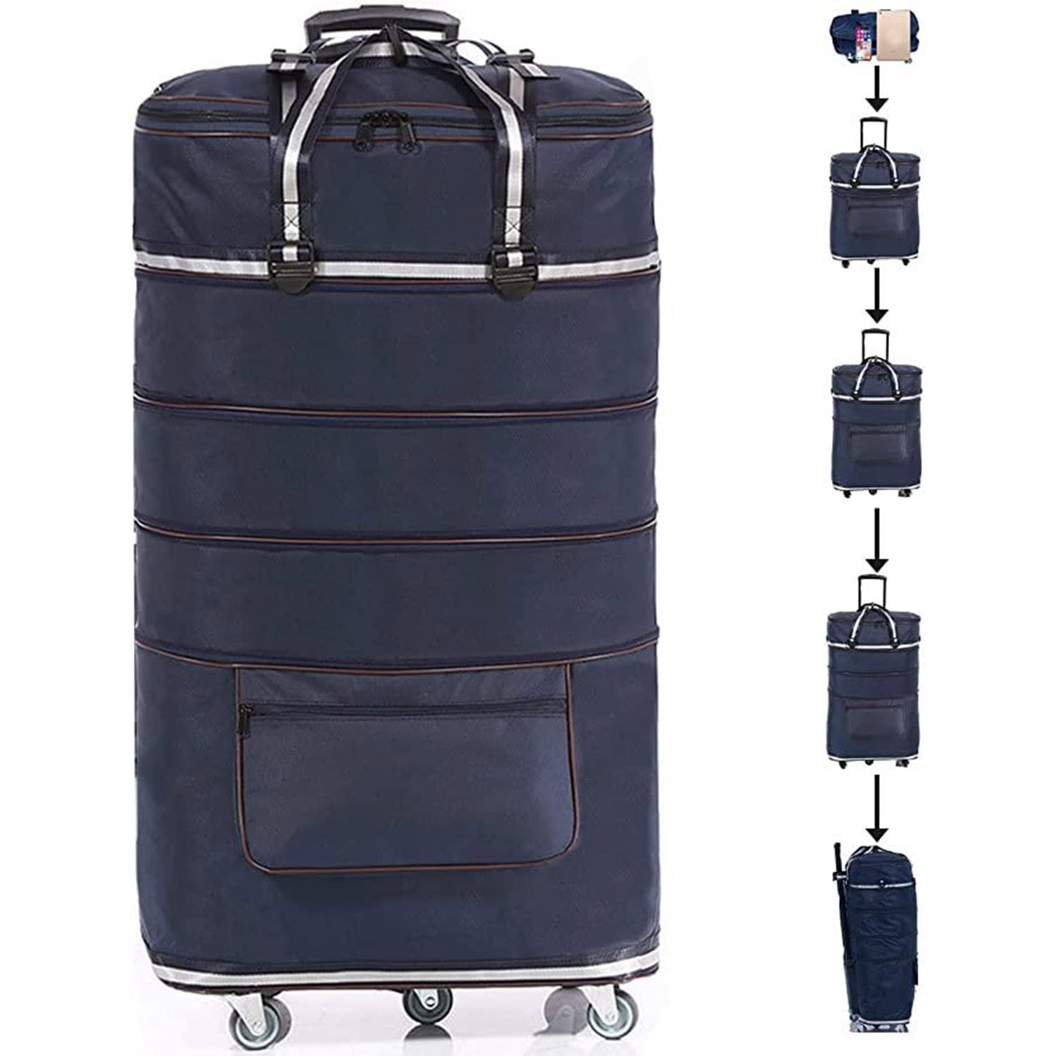 Expandable Foldable Carry-On Suitcase with Spinner Wheels - Large Capacity Collapsible Duffle Travel Bag for Men & Women - Perfect for Air Travel, Business Trips & Weekend Getaways