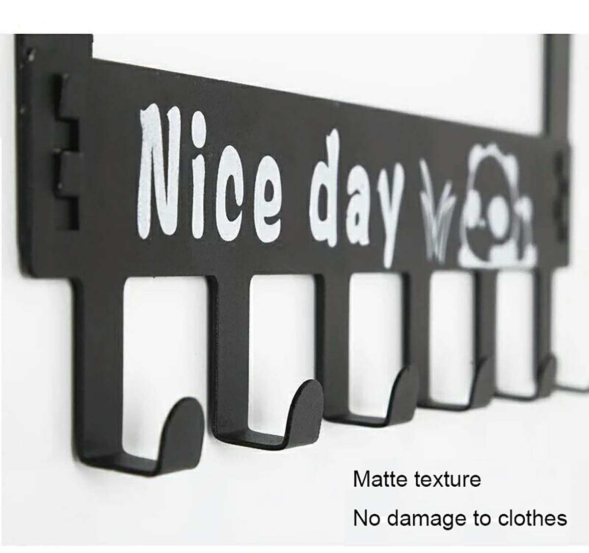 Eywlwaar Over The Door Hooks - 6 Hanger Rack, Decorative Metal Wall Mount Organizer for Hats, Coats, Keys, Bags, Clothes & Scarves - Space Saving Storage Solution for Bedroom, Closet, Entryway & Bathroom (Black)