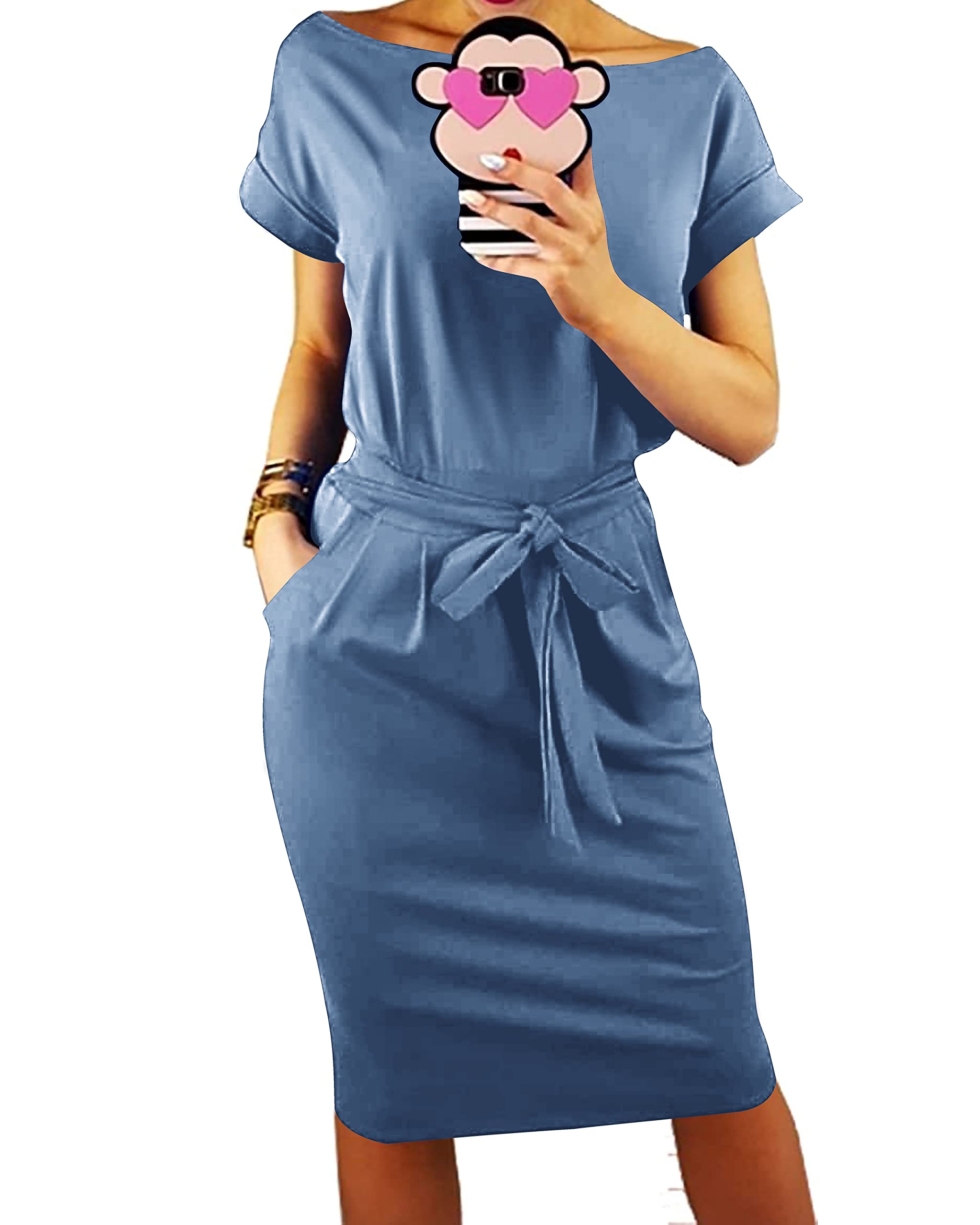 PRETTYGARDEN Women's Summer Striped T-Shirt Dress with Tie Waist & Pockets - Casual Office Wear, Beach Cover Up, Vacation Outfit