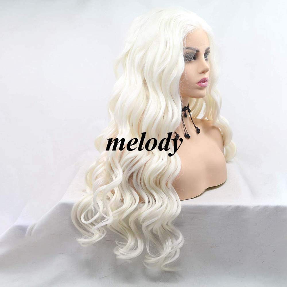Long Blonde Curly Synthetic Lace Front Wigs for Women - Heat Resistant Fiber Hair Wigs with Soft Lace - Perfect for Cosplay, Halloween, Parties & Daily Wear