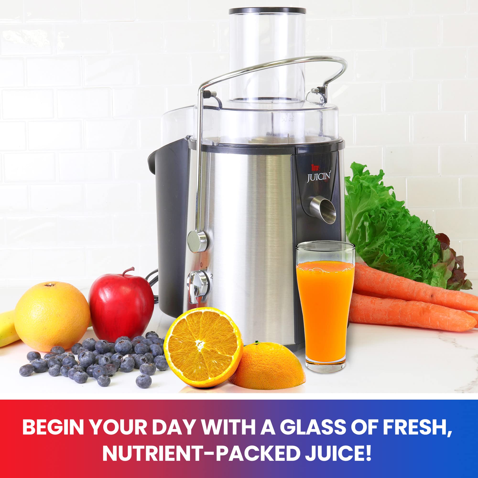 Total Chef Juicer - 2-Speed Wide Mouth Centrifugal Juice Extractor for Fruits & Vegetables | Wheatgrass, Orange, Pomegranate Juicer | Easy-Clean Jug | Perfect for Healthy Drinks, Detox, & Breakfast Smoothies