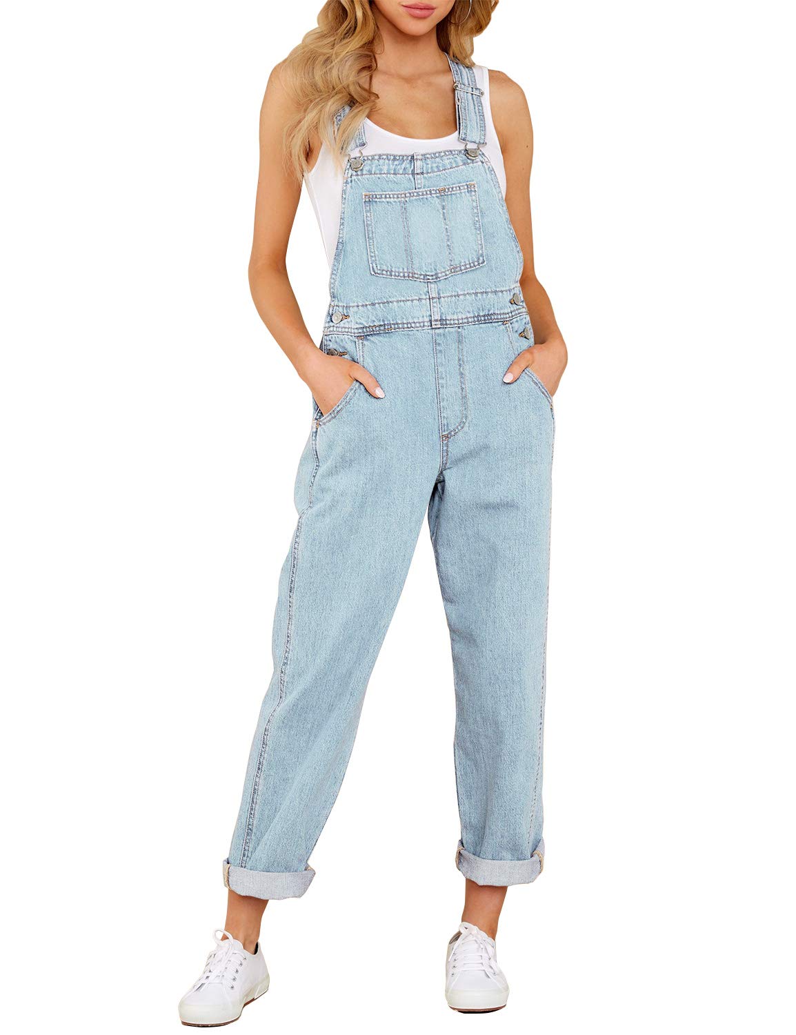 Luvamia Women's Casual Stretch Denim Bib Overalls - Adjustable Waist Jumpsuit Pants for Comfort & Style | Perfect for Work, Outings & Casual Wear