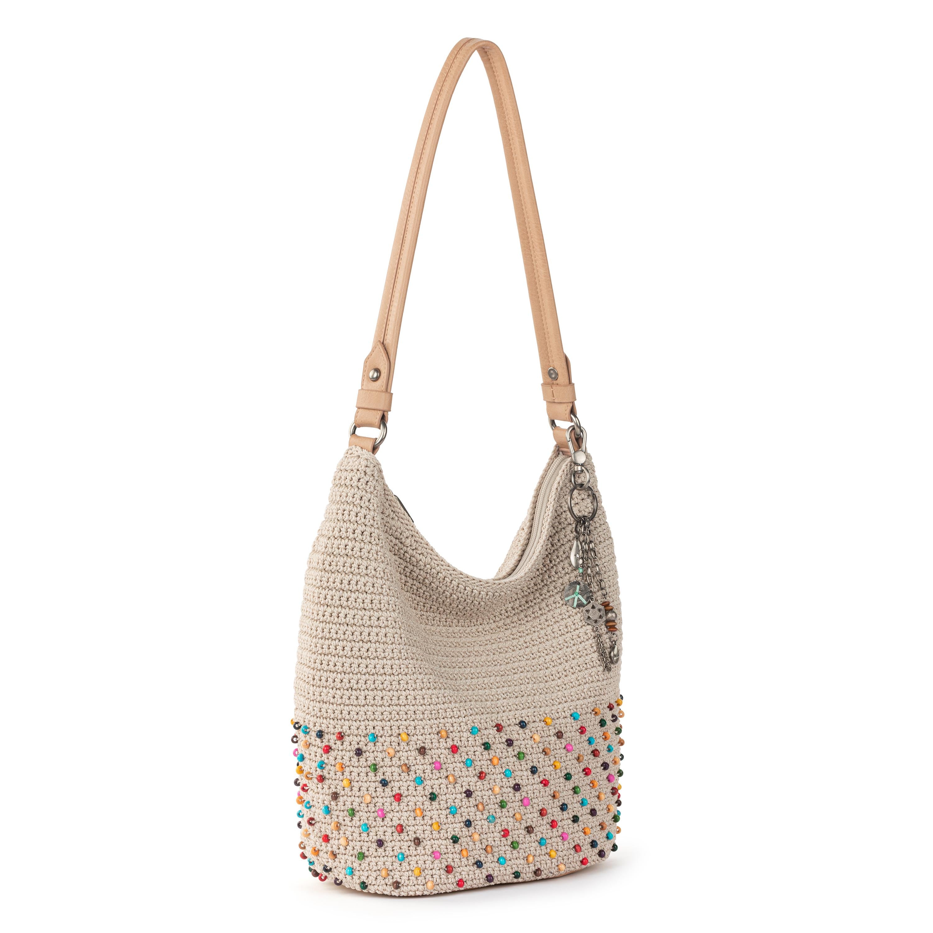 Handmade Sequoia Hobo Bag - Crochet Shoulder Purse with Ecru Multi Beads - Perfect for Boho Fashion, Beach Outings & Festival Accessories