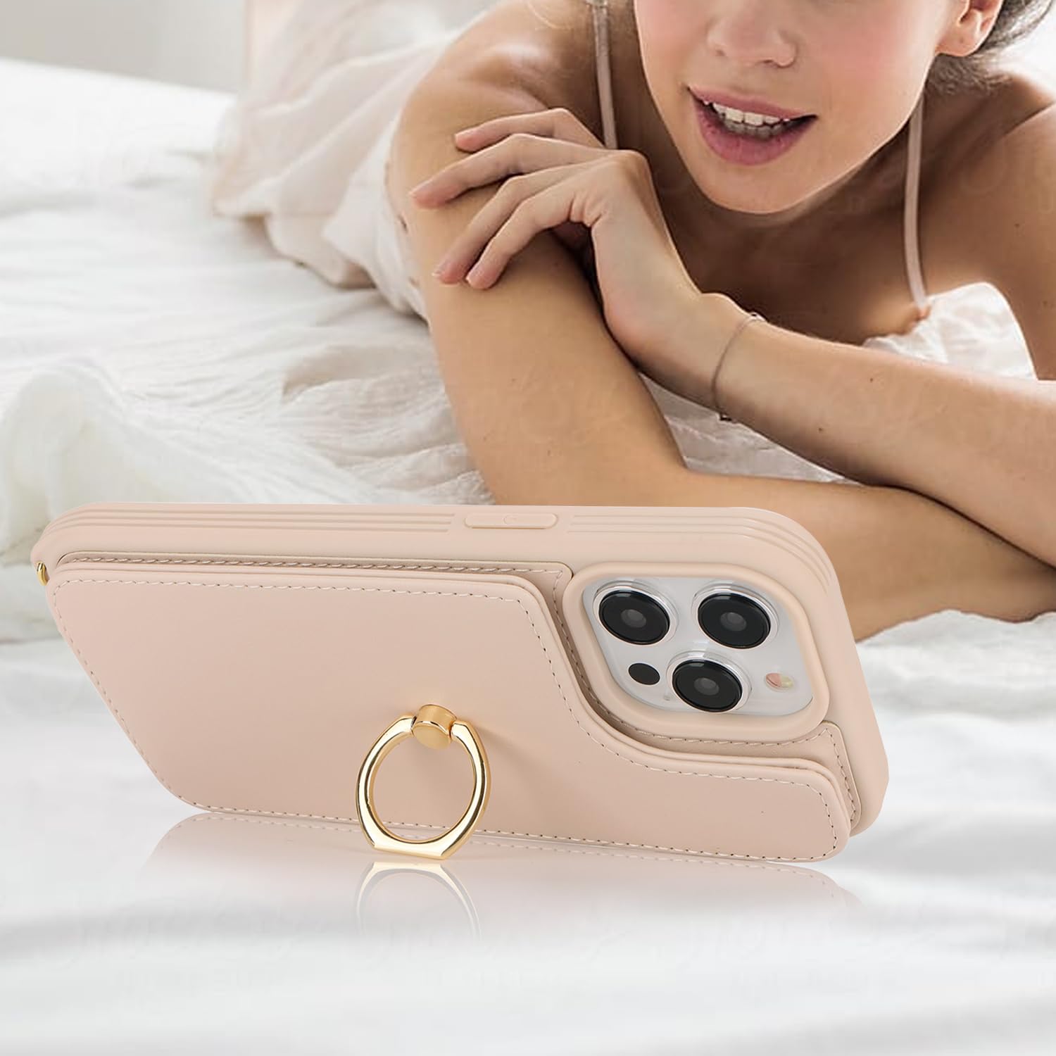 Premium Wallet Case for iPhone 13 Pro Max/iPhone 12 Pro Max (6.7 inch) - Slim Protective Phone Cover with Card Holder, Crossbody Strap, Ring Stand & Snap Clasp | Women's Fashion Accessory | Perfect for Travel, Shopping & Everyday Use (Beige)