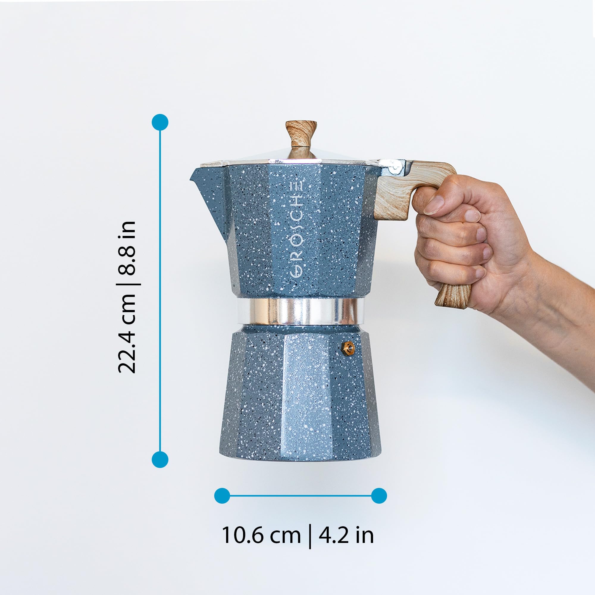 GROSCHE Milano Moka Pot - 9 Cup Stovetop Espresso Maker & Coffee Percolator in Indigo | Perfect for Home Brewing, Camping Trips & Italian Style Coffee | BPA-Free Aluminum Coffee Maker