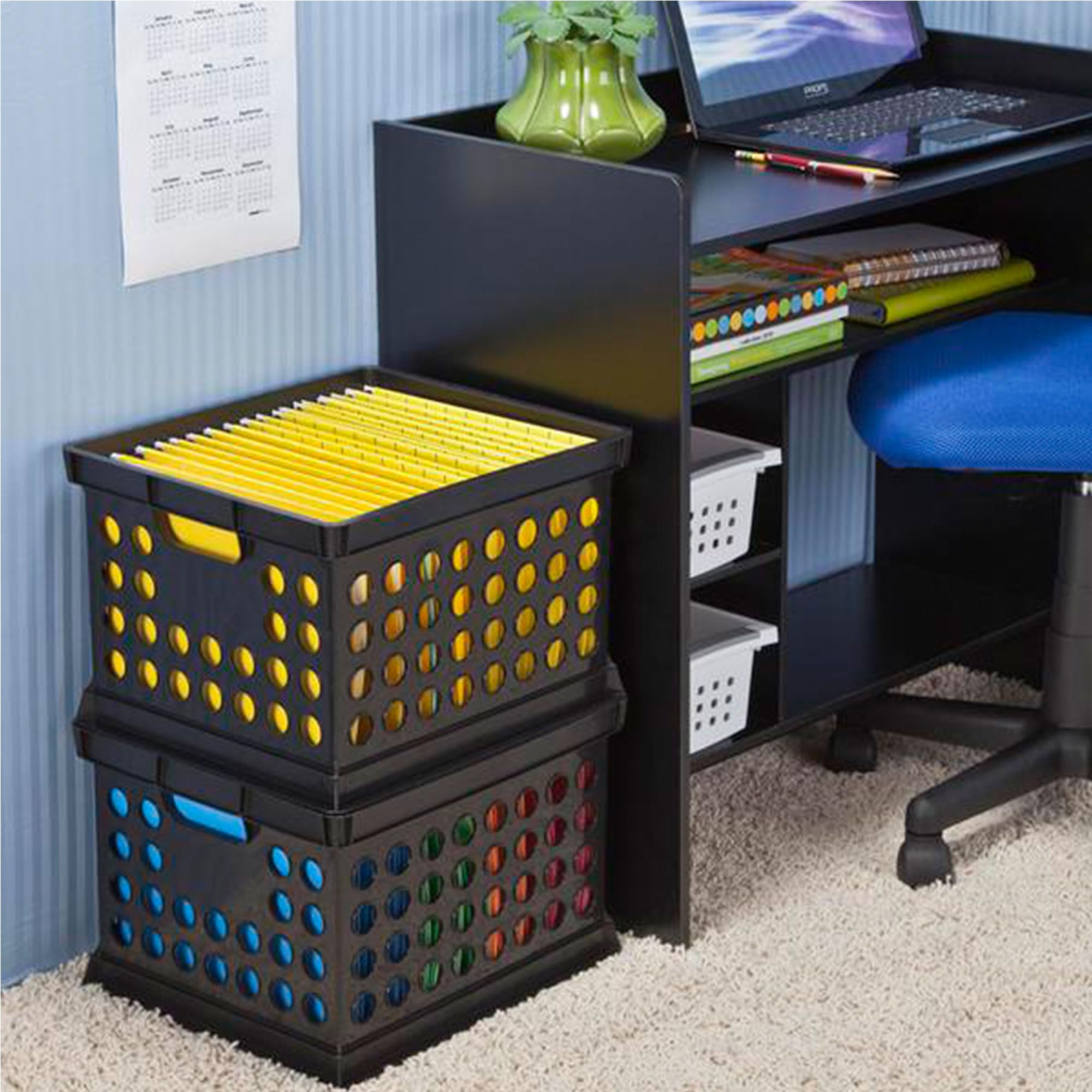 Sterilite Stackable Plastic Storage Bins with Handles - 24-Pack Black Organizer Crates for Home Office, Dorm Room, Garage & Utility Organization | Perfect for File Storage, Closet Organization & Moving Supplies
