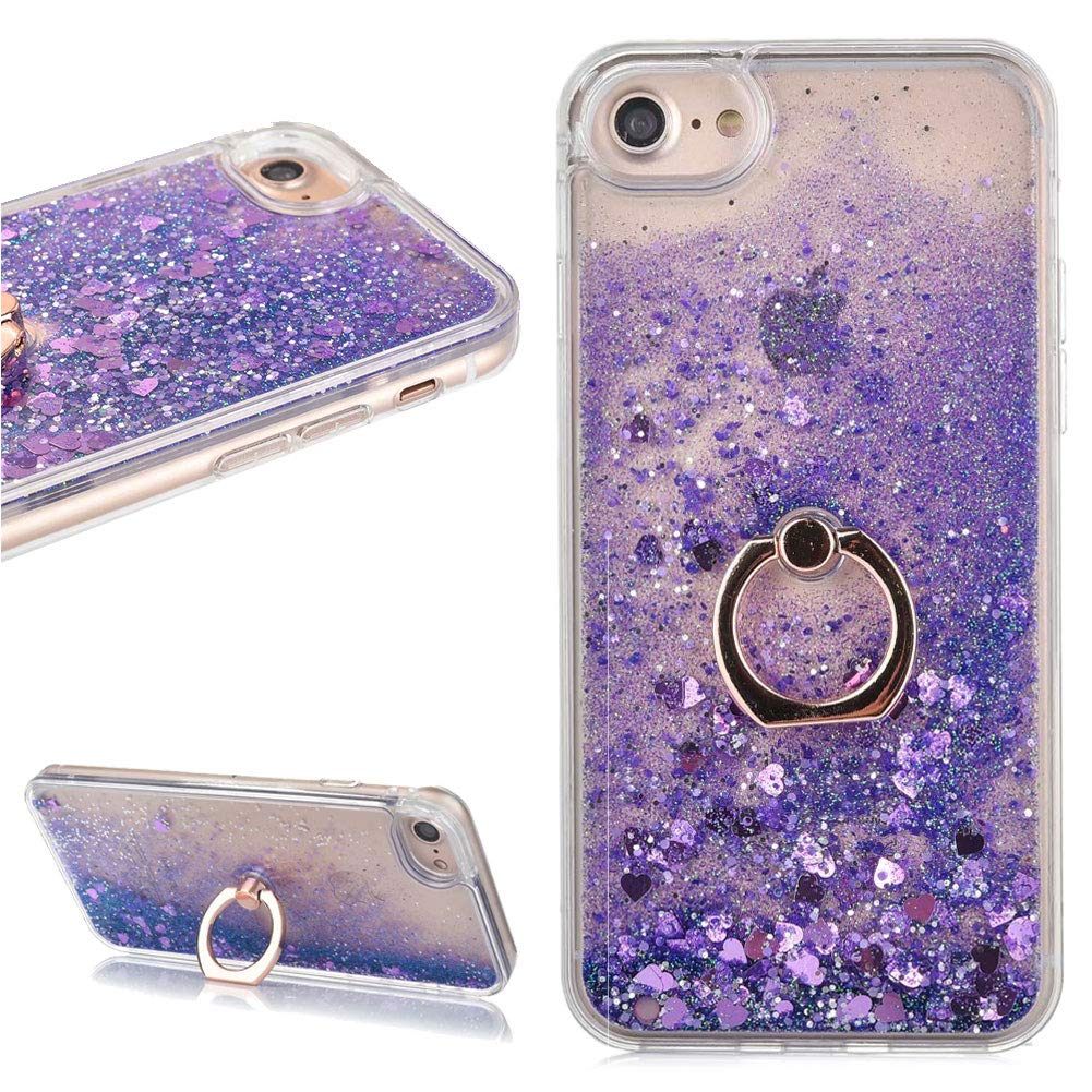 **Purple Glitter Liquid iPhone 6/6S Case with Ring Holder Stand - Sparkle Quicksand Floating Gradient Design, Clear Crystal Hard Plastic Cover for Women & Girls - Perfect for Daily Use, Parties & Gift Giving**