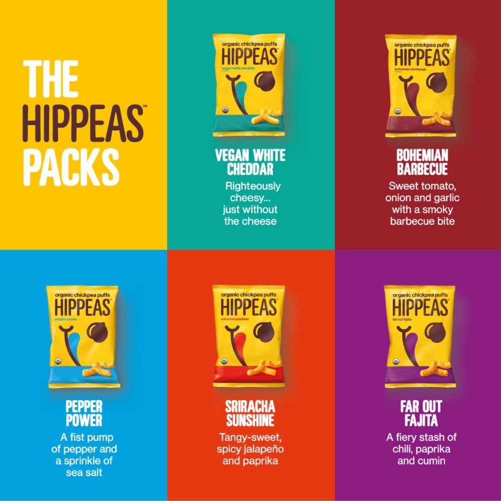 HIPPEAS Organic Chickpea Puffs Vegan White Cheddar - 24 Pack (1oz Each) | Gluten Free, High Protein, Crunchy Snacks | Perfect for School Lunches, Road Trips & Healthy Office Snacking