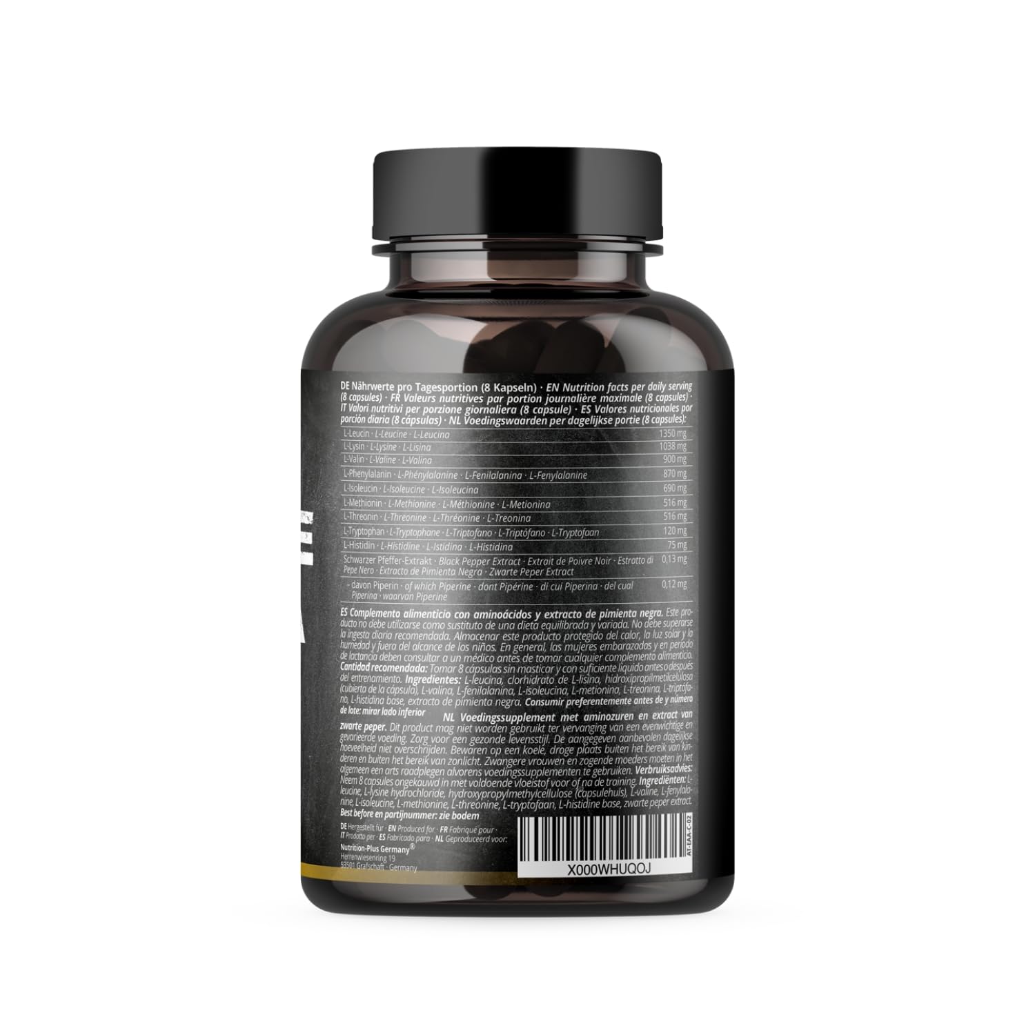 Alphatier EAA Capsules - 360 Mega Caps 750mg - High Dose Vegan - 8 Essential Amino Acids - Pure Protein Capsules No Additives - Amino Supplement for Muscle Recovery, Workout & Fitness