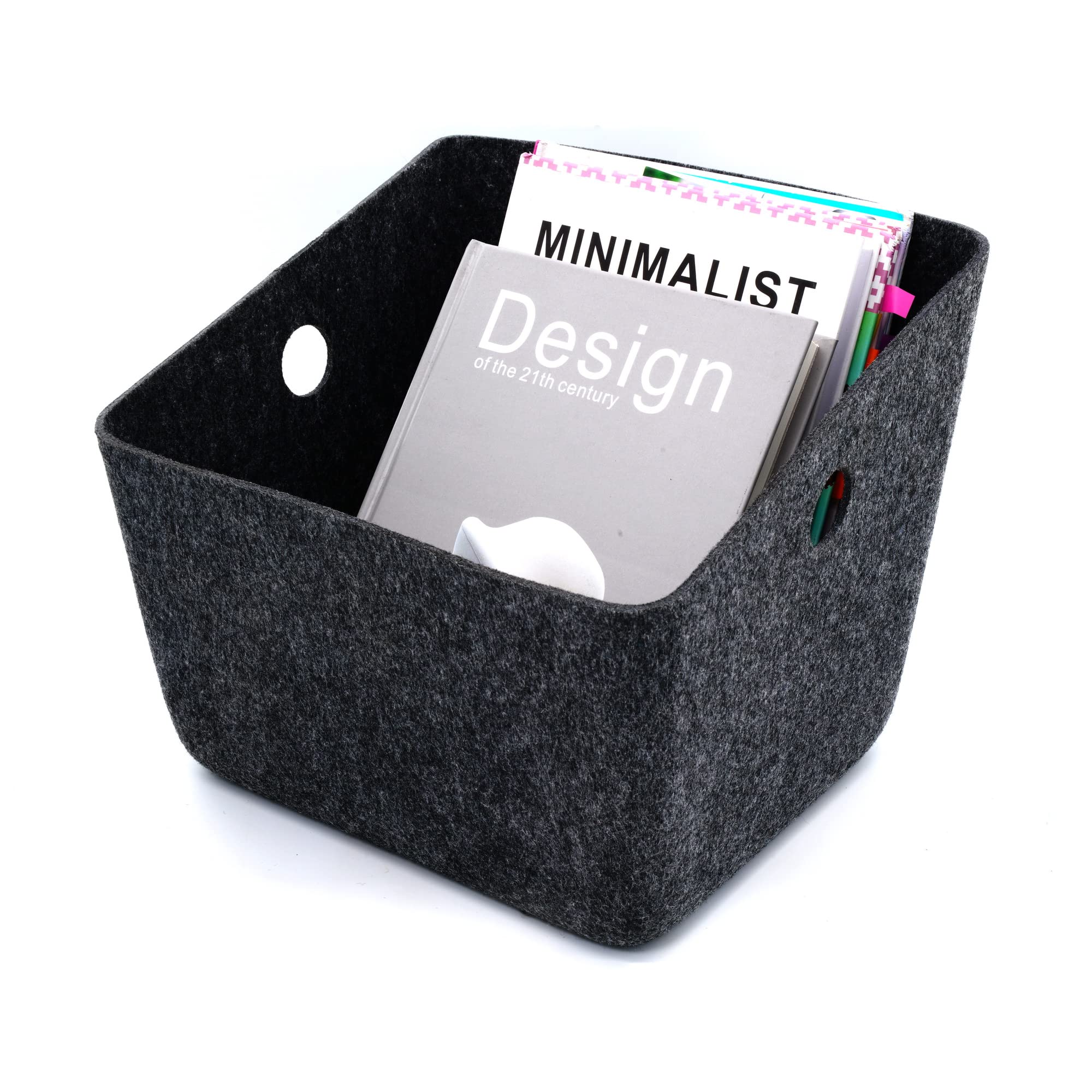 Welaxy Large Storage Basket - Felt Open Storage Bins with Handles for Desk, Shelf, and Home Organization | Perfect for Magazines, Books, Toys, Clothes, and Laundry | Durable Rectangular Design (Charcoal) | Ideal for Kids' Rooms, Living Rooms, and Pet Areas