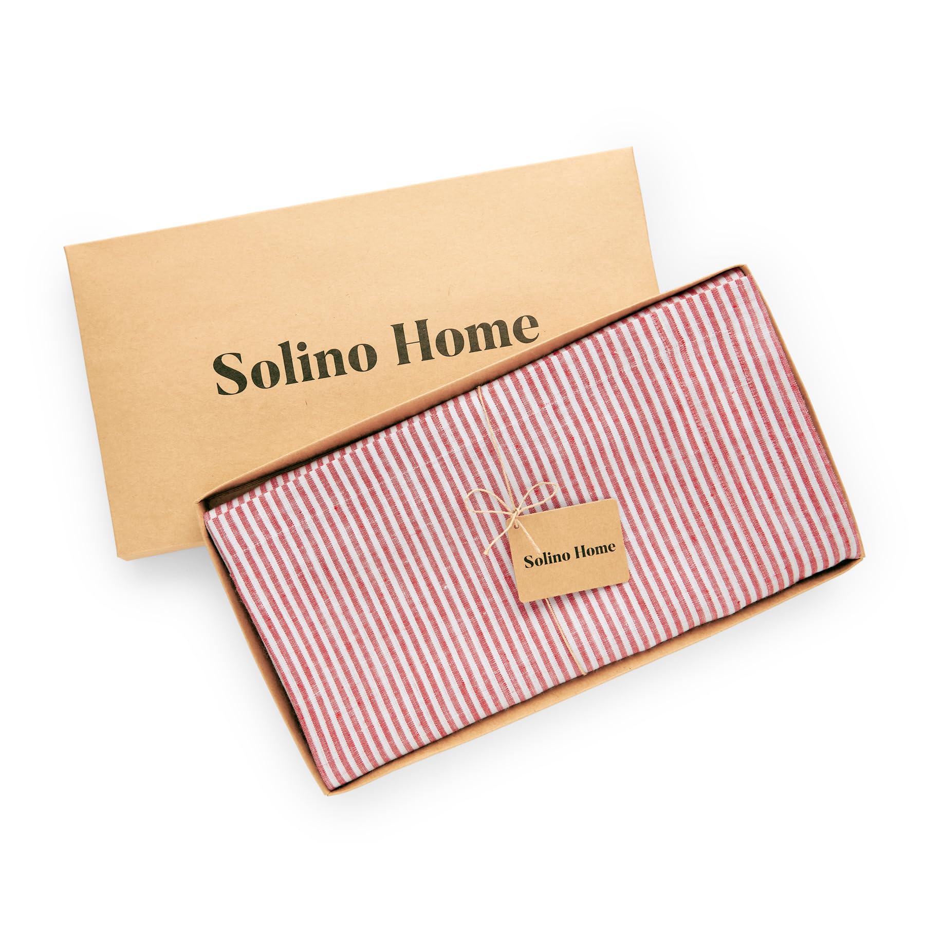Solino Home 100% Pure Linen Striped Tablecloth - 60x120 Inch Red & White Handcrafted Table Cover - Machine Washable Narrow Stripe Design for Dining Table Decor - Perfect for Spring, Mother's Day, Easter Celebrations & Farmhouse Style Home Decor
