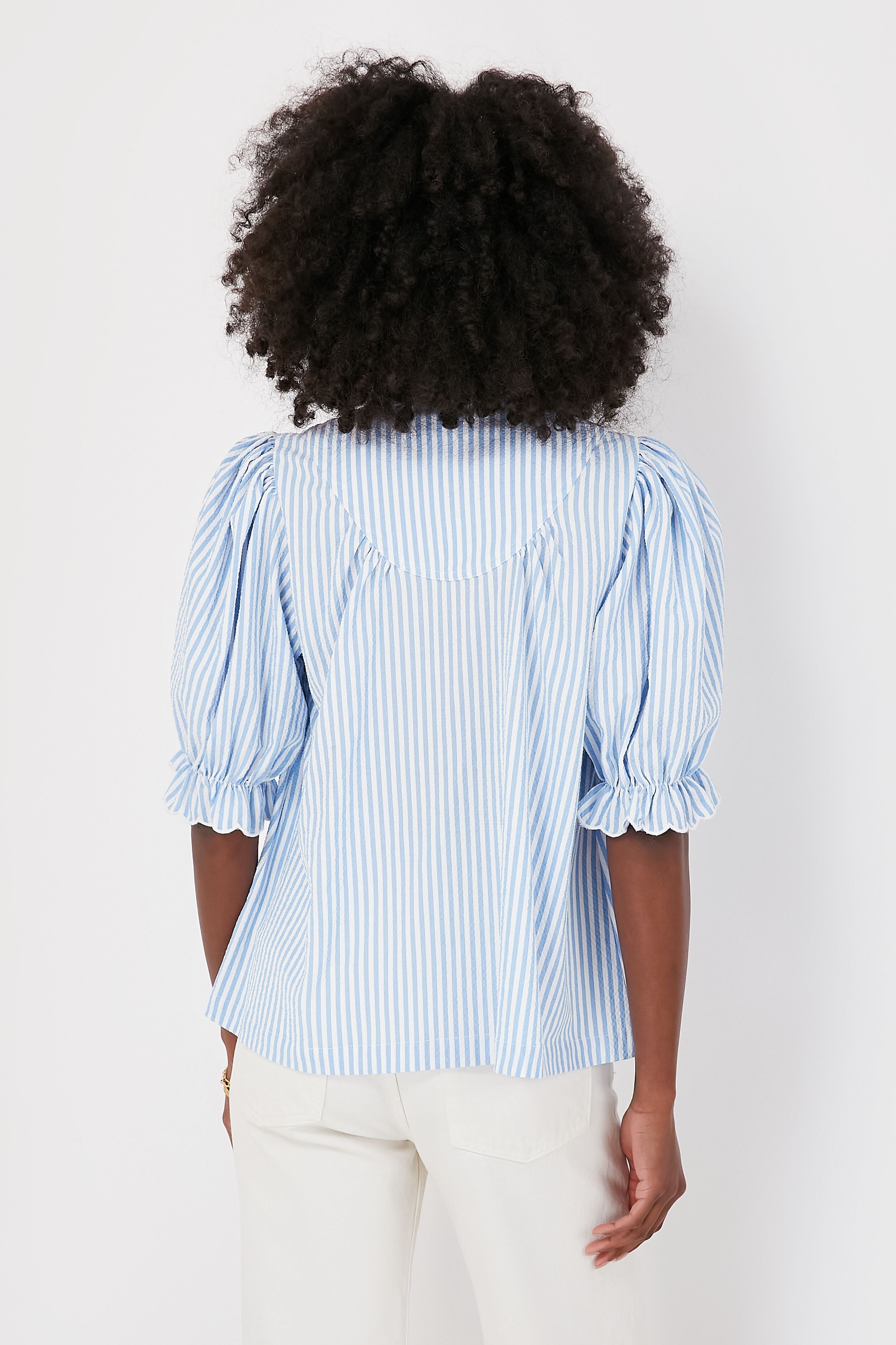 Blue Stripe Selena Blouse Women's Fashion Top - Elegant Casual Wear for Office, Dating & Party Outfits