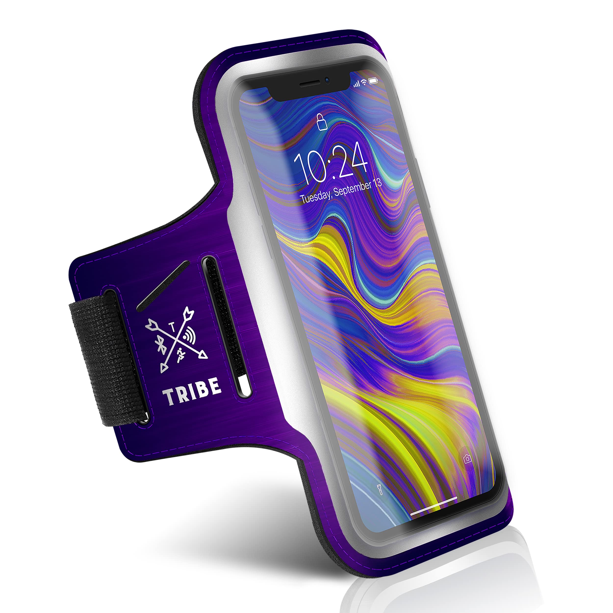 TRIBE Running Phone Holder Armband for iPhone & Galaxy - Adjustable Sports Arm Band for Women & Men - Perfect for Running, Jogging, Walking, Gym Workouts - Fits All Smartphones with CC/Key Pocket - Ideal for Fitness Enthusiasts & Outdoor Activities