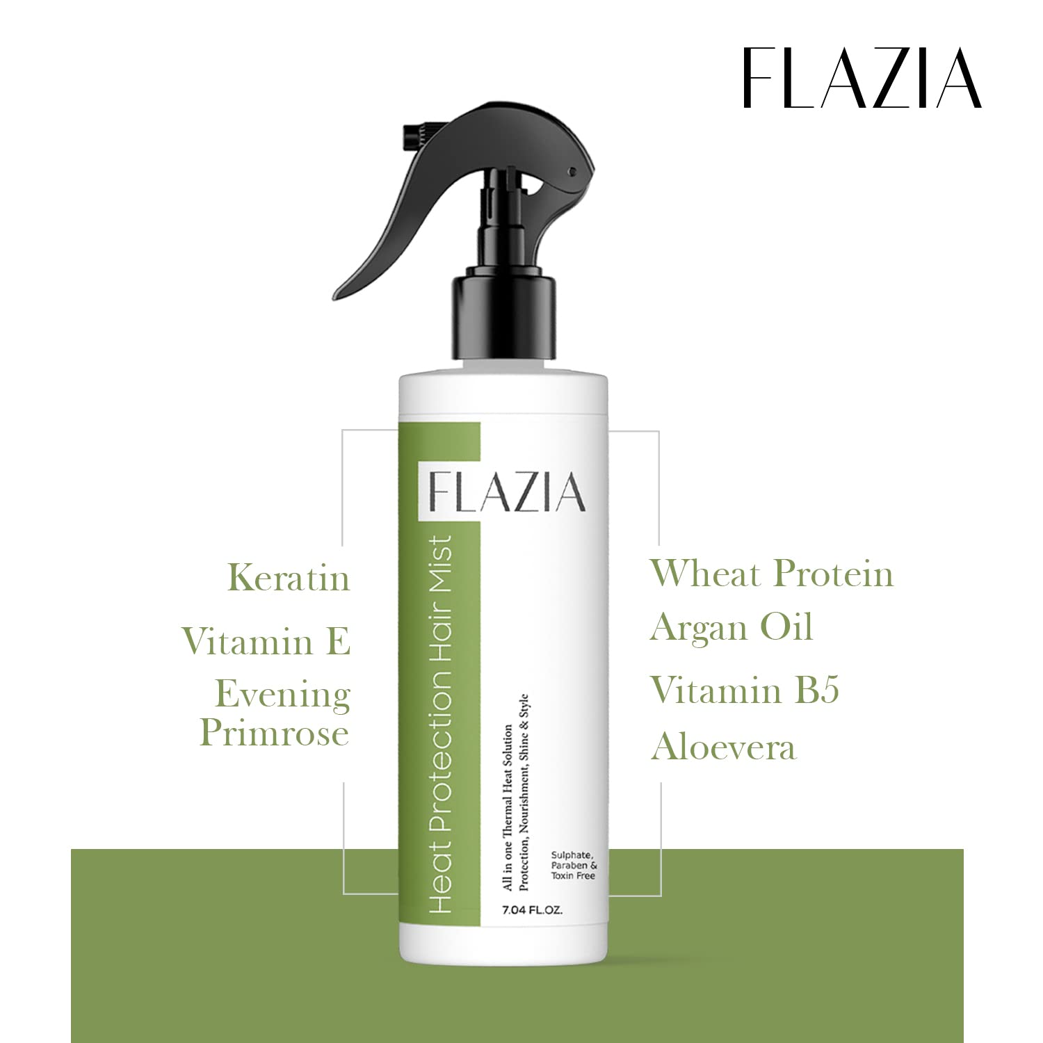 FLAZIA Natural Heat Protection Spray for Hair - Thermal Shield for Strong, Stylish & Damage-Free Hair - Men & Women - Perfect for Styling, Blow Drying & Flat Ironing