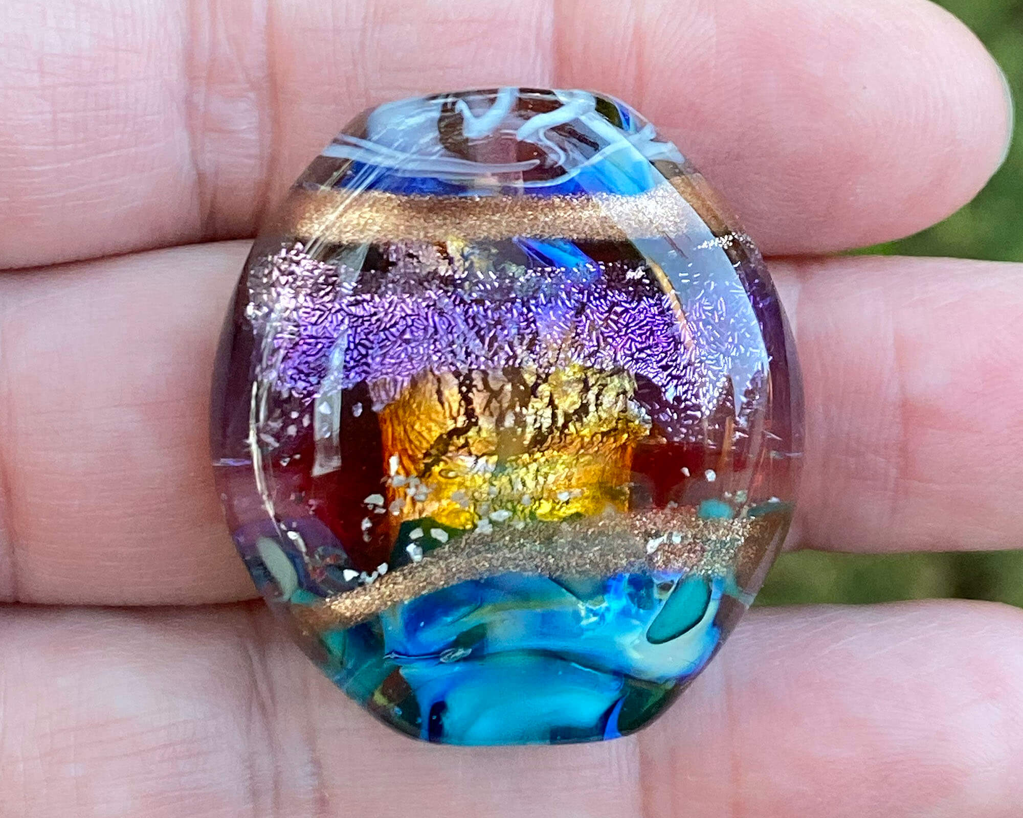 Blue Rainbow Shimmer Lampwork Glass Focal Bead for Jewelry Making - Handmade Artisan Beads for Necklaces, Bracelets & DIY Craft Projects
