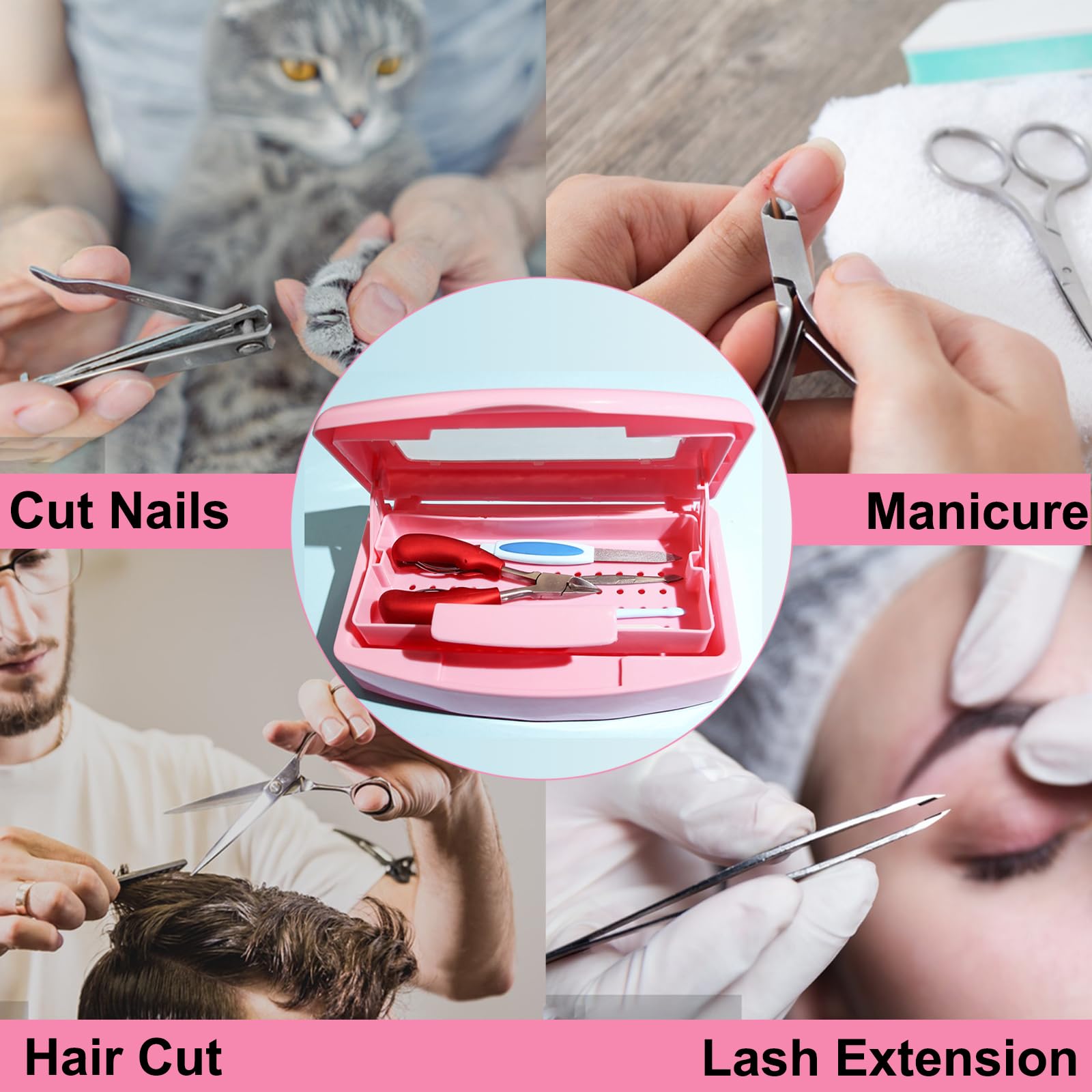 UV Nail Tool Sterilizer Box - Portable Plastic Sterilization Tray for Nail Tweezers, Clippers & Manicure Tools | Professional Salon-Grade Disinfection for Nail Technicians & Estheticians (Pink) | Perfect for Nail Salons, Spas & Home Manicure Stations