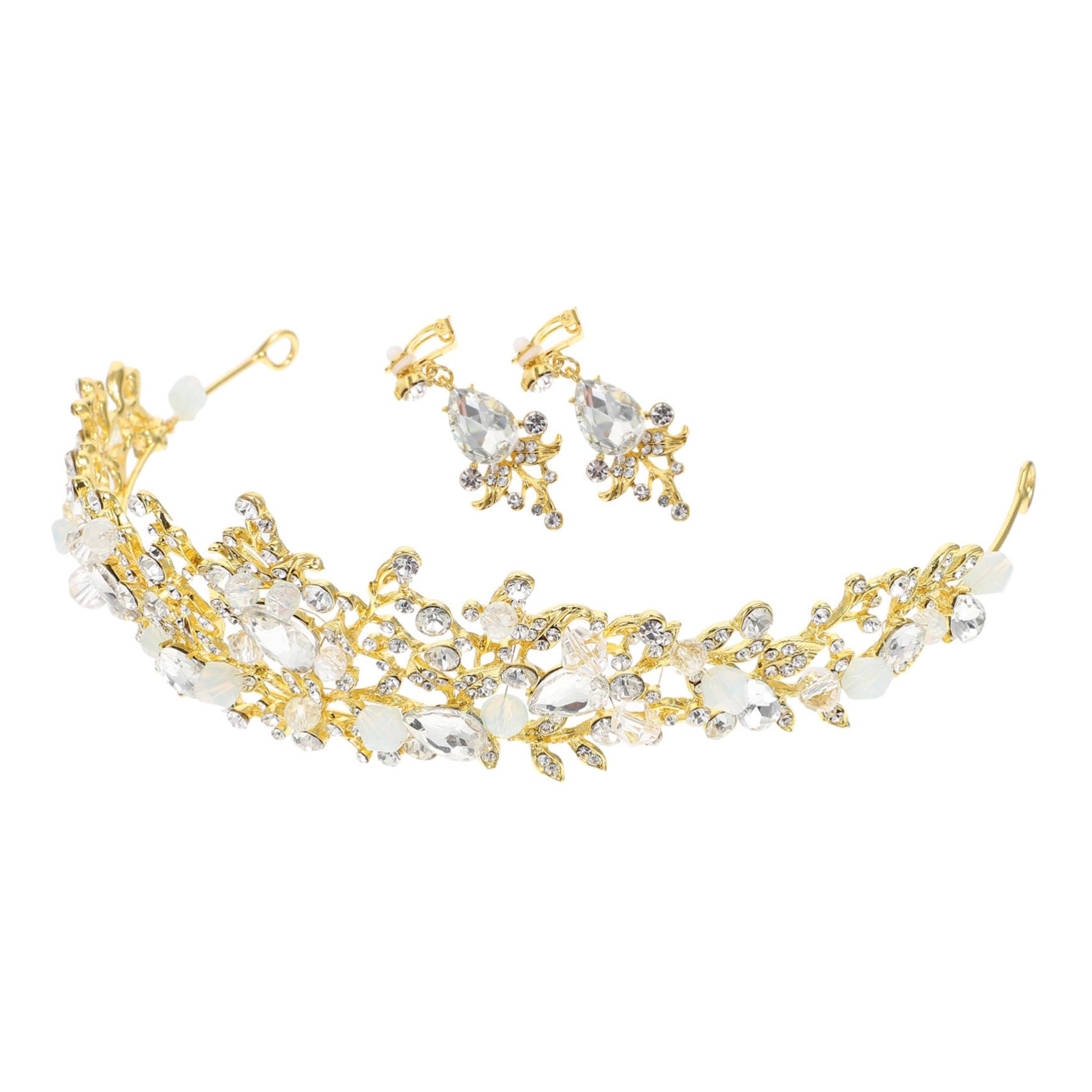 POPETPOP 2-Piece Rhinestone Crown & Crystal Earrings Set - Gold Tiara Headpiece & Princess Jewelry for Birthday, Pageant, Queen Party - Perfect for Girls' Birthday Celebrations, Banquets, and Special Occasions