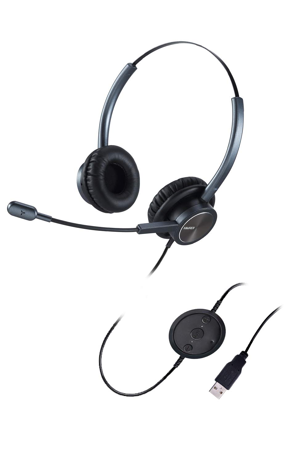 Noise Cancelling USB Headset with Mic Mute - Stereo Computer Headphones for Office/Call Center - Compatible with PC, Microsoft Teams, Skype - Clear Voice for Voice Recognition & Conference Calls - Perfect for Remote Work, Online Meetings & Customer Service
