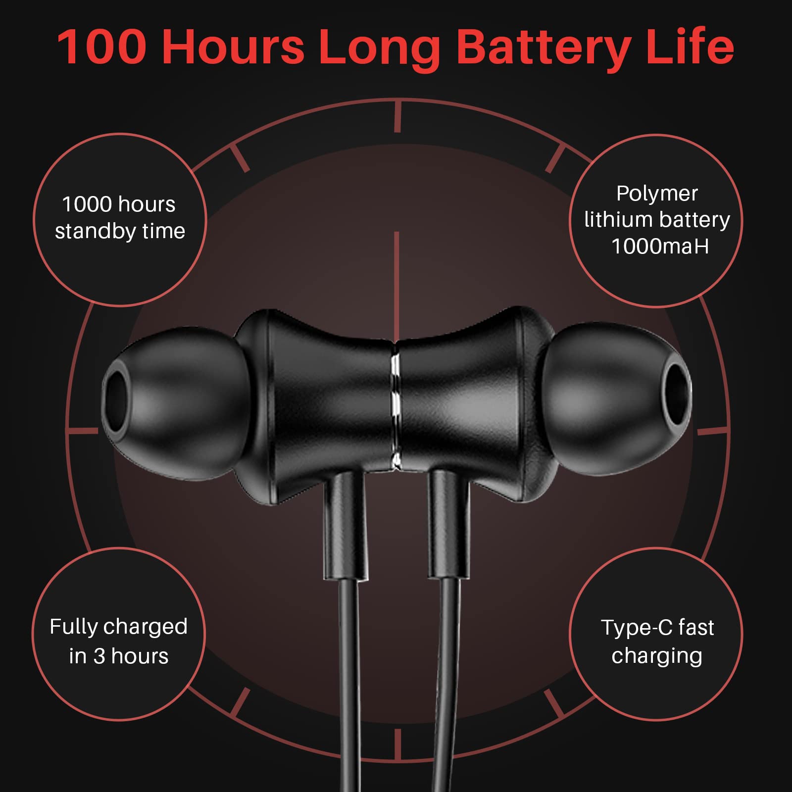 Wireless Bluetooth Headphones - 120 Hours Playtime, Built-in Mic, Noise Cancelling, IPX5 Waterproof, Stereo Bass for Running, Gym & Workout - Comfortable In-Ear Neckband Headset for Sports & Travel