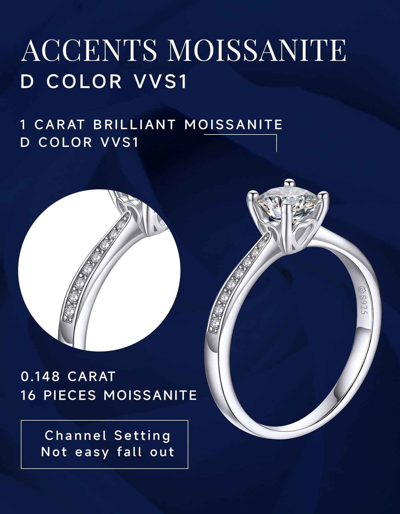1 Carat Moissanite Promise & Engagement Ring for Women - D Color VVS1 Simulated Diamond in 925 Sterling Silver - Perfect for Anniversaries, Proposals & Romantic Gifts