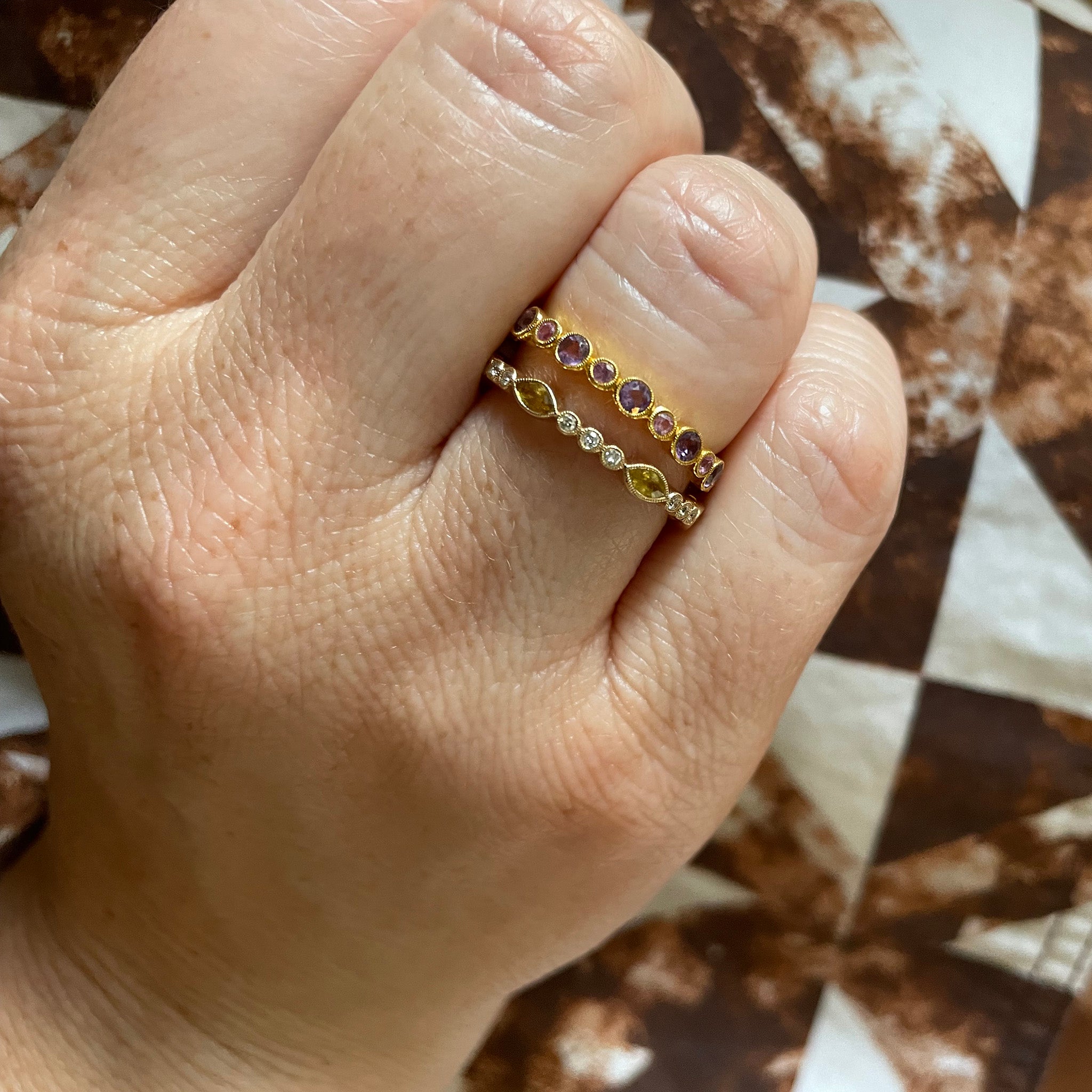 14K Yellow Gold Amethyst & Pink Sapphire Bezel Eternity Band Ring for Women - Elegant Wedding, Anniversary, or Gift Jewelry