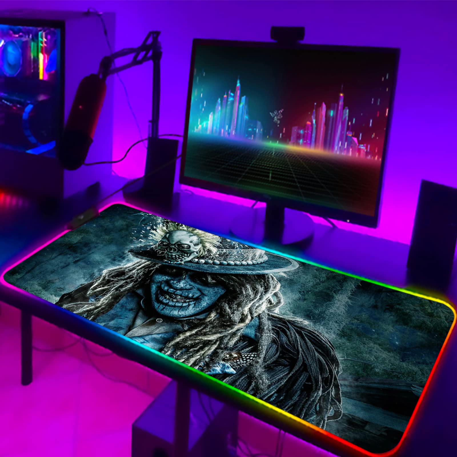 Large RGB Gaming Mouse Pad with Dark Horror Skull Design - 400x800mm Non-Slip Ergonomic Desk Mat for PC, Laptop & Keyboard - Perfect for CS:GO Gamers & Office Work