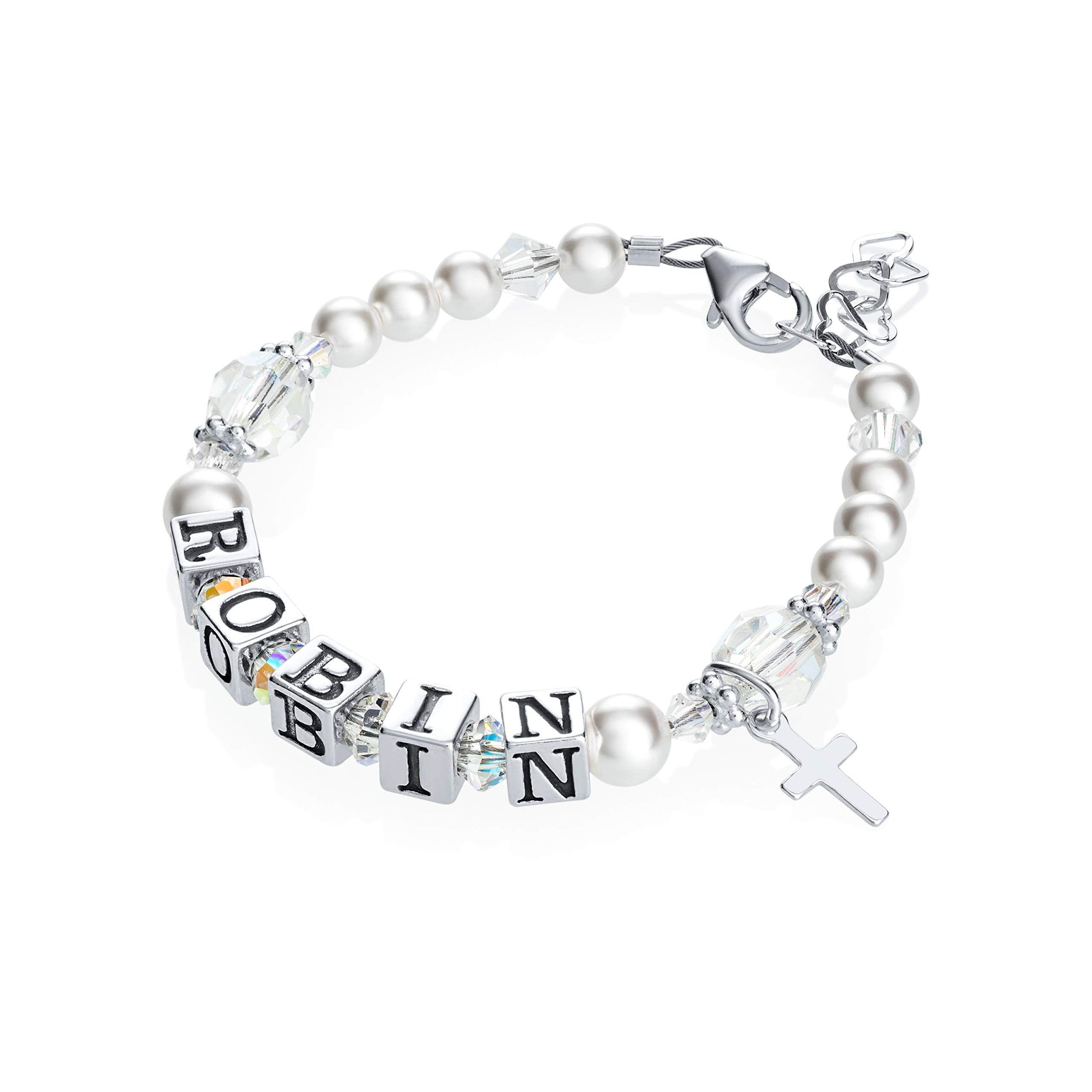 Personalized Christening Bracelet for Toddlers - Custom Name with Austrian Crystals - Baptism Gift for Baby Girls & Boys - Perfect for Christenings, Baptisms & First Communion Ceremonies