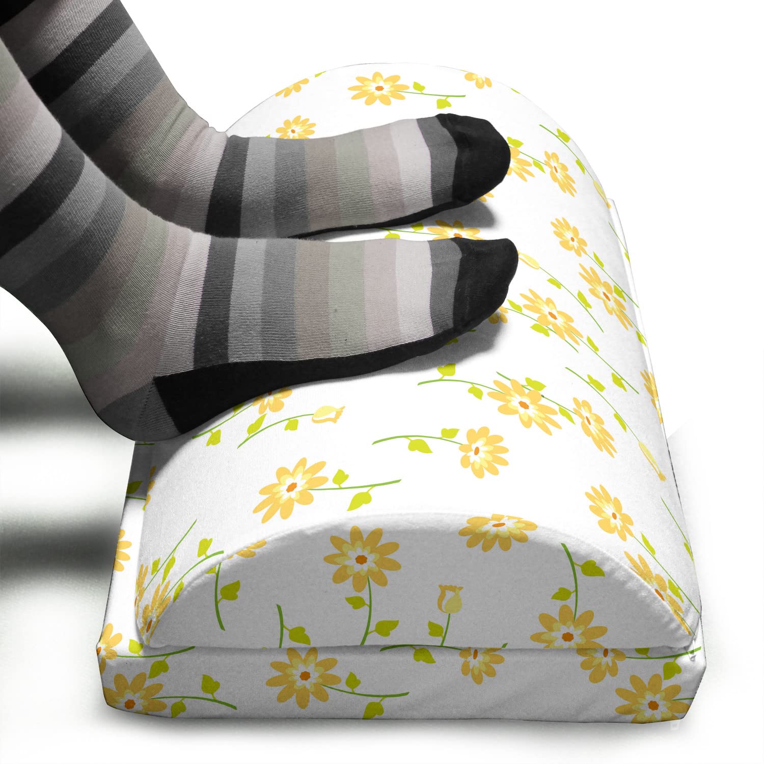 Ambesonne Floral Foot Rest with Non-Slip Backing - Adjustable Ergonomic Memory Foam Leg Support for Office & Home - Energetic Romantic Tulip Pattern in Mustard Yellow & Green - Perfect for Work, Reading, and Relaxation