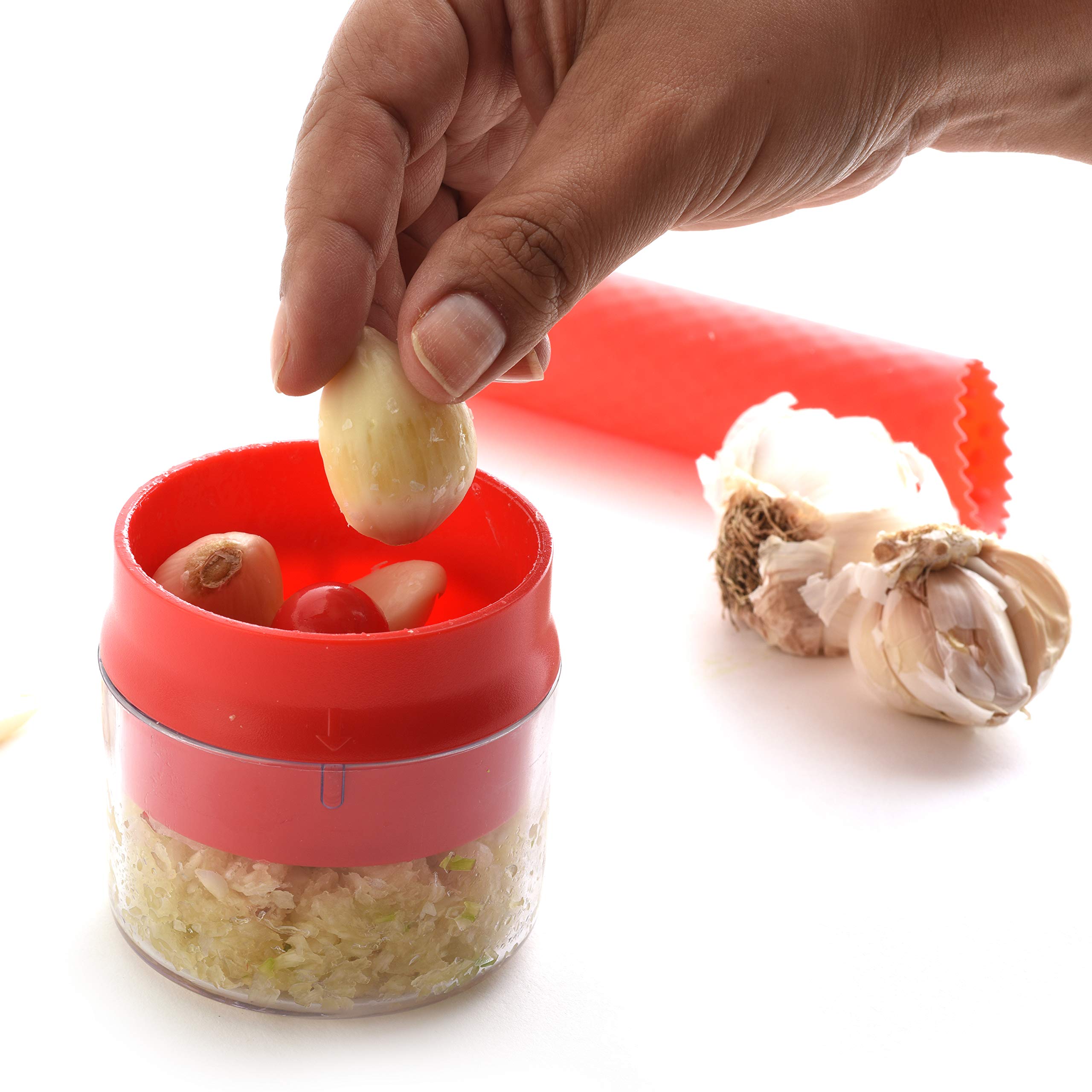 Norpro Red Twist 'N Mince Garlic Peeler - Premium Garlic Press & Mincer for Cooking, Baking & Meal Prep - Easy Clean Kitchen Gadget for Garlic Lovers