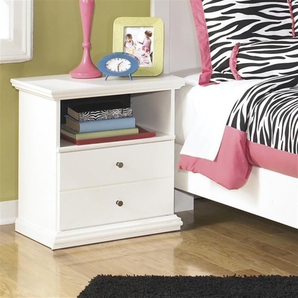 BOWERY HILL White Wood Nightstand with 1 Drawer - Perfect for Bedroom, Living Room, or Office Storage