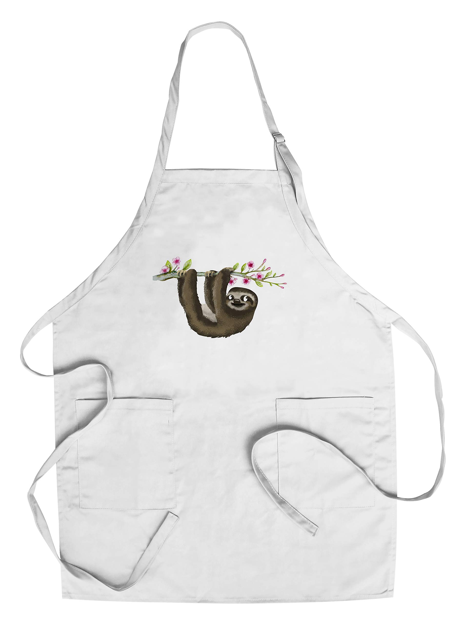 Whimsical Sloth Watercolor Cotton Canvas Apron - Unisex Kitchen Cooking Baking Grilling with Pockets - Perfect for Home Chefs, BBQ & Art Lovers