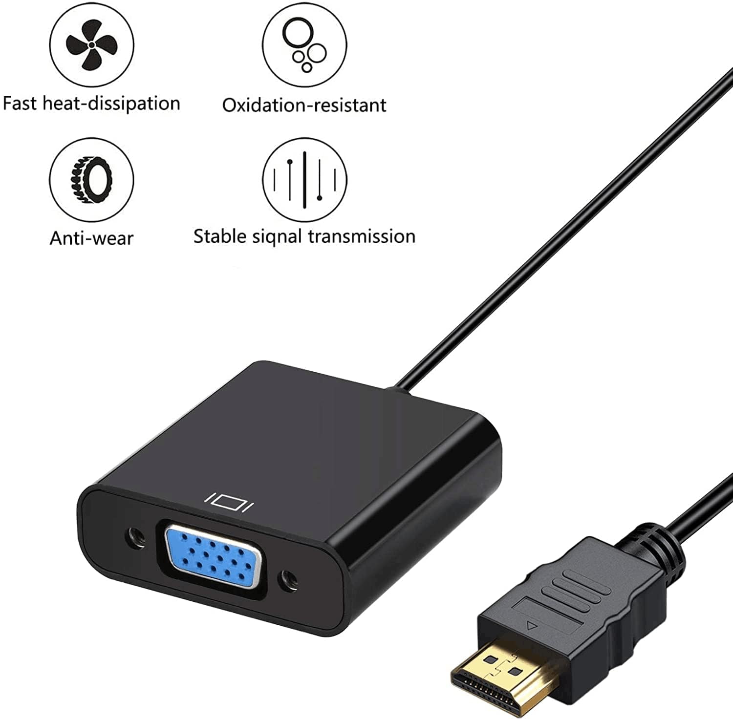 5-Pack Gold-Plated HDMI to VGA Adapter Converter (Male to Female) - Compatible with Computer, Laptop, Monitor, Projector, HDTV, Chromebook, Raspberry Pi, Roku & Xbox - Ideal for Home Office, Gaming & Presentations