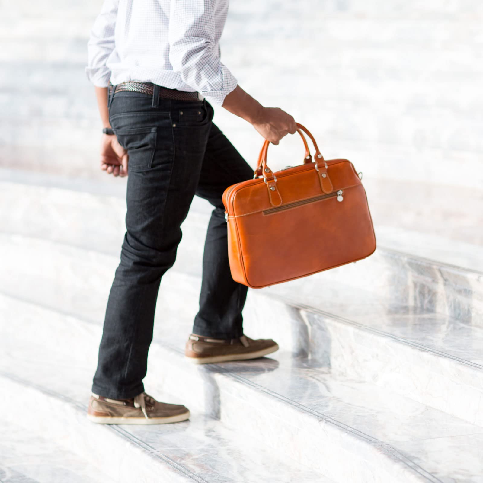 Premium Floto Venezia Slim Leather Laptop Briefcase for Business & Travel - Stylish & Durable 15.6 Inch Laptop Bag for Professionals, Office Commute & Business Trips
