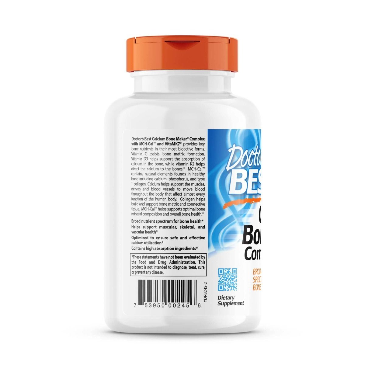Doctor's Best Calcium Bone Maker Complex with MCHCal & VitaMK7 - 180 Capsules | Supports Bone Health & Strength | Ideal for Adults & Seniors for Daily Bone Support